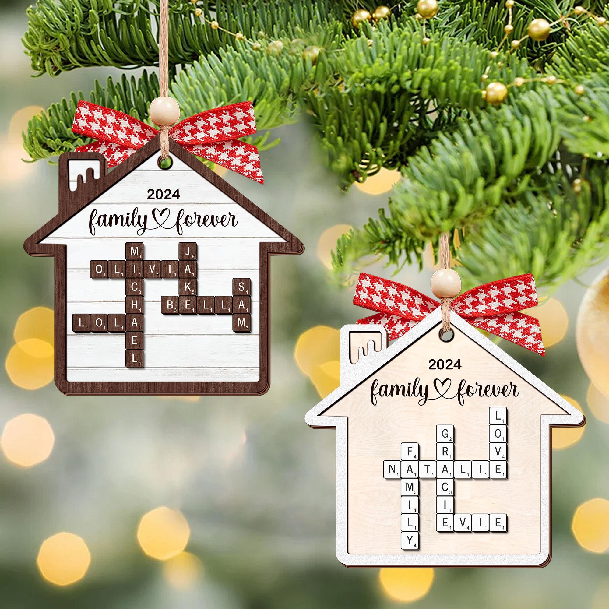 Personalized Grandkids Crossword Puzzle Wooden Ornament, Christmas Ornaments 2024, Family Christmas Gifts, Family Christmas Keepsake OROC24