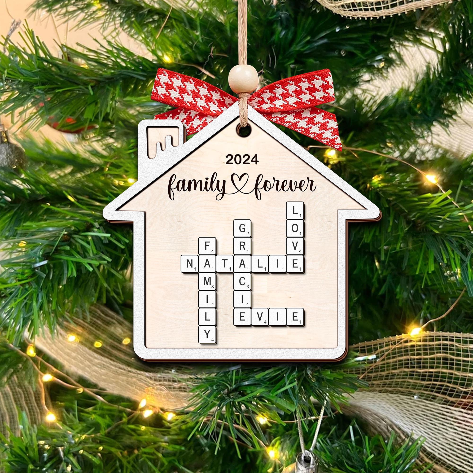 Personalized Grandkids Crossword Puzzle Wooden Ornament, Christmas Ornaments 2024, Family Christmas Gifts, Family Christmas Keepsake OROC24