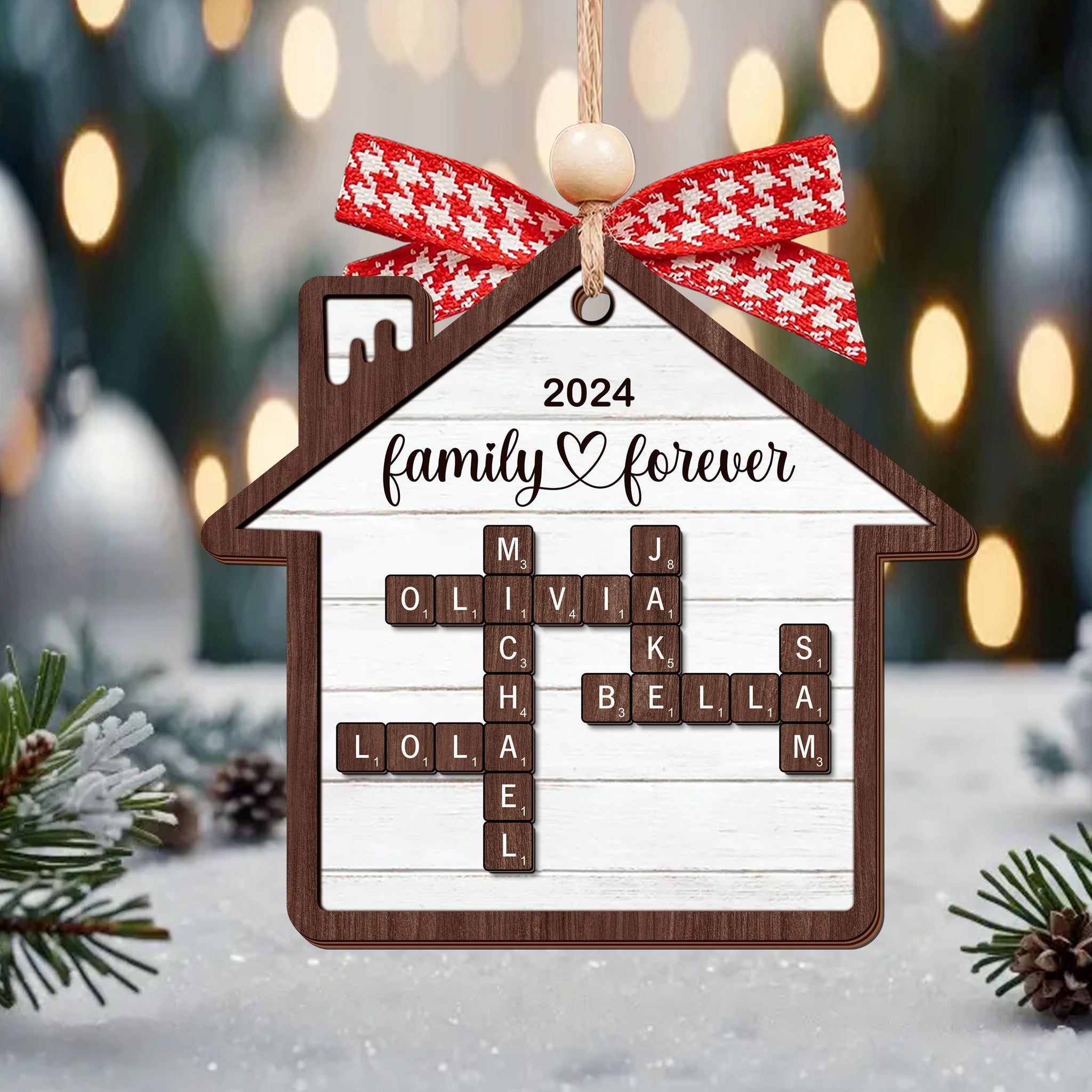 Personalized Grandkids Crossword Puzzle Wooden Ornament, Christmas Ornaments 2024, Family Christmas Gifts, Family Christmas Keepsake OROC24