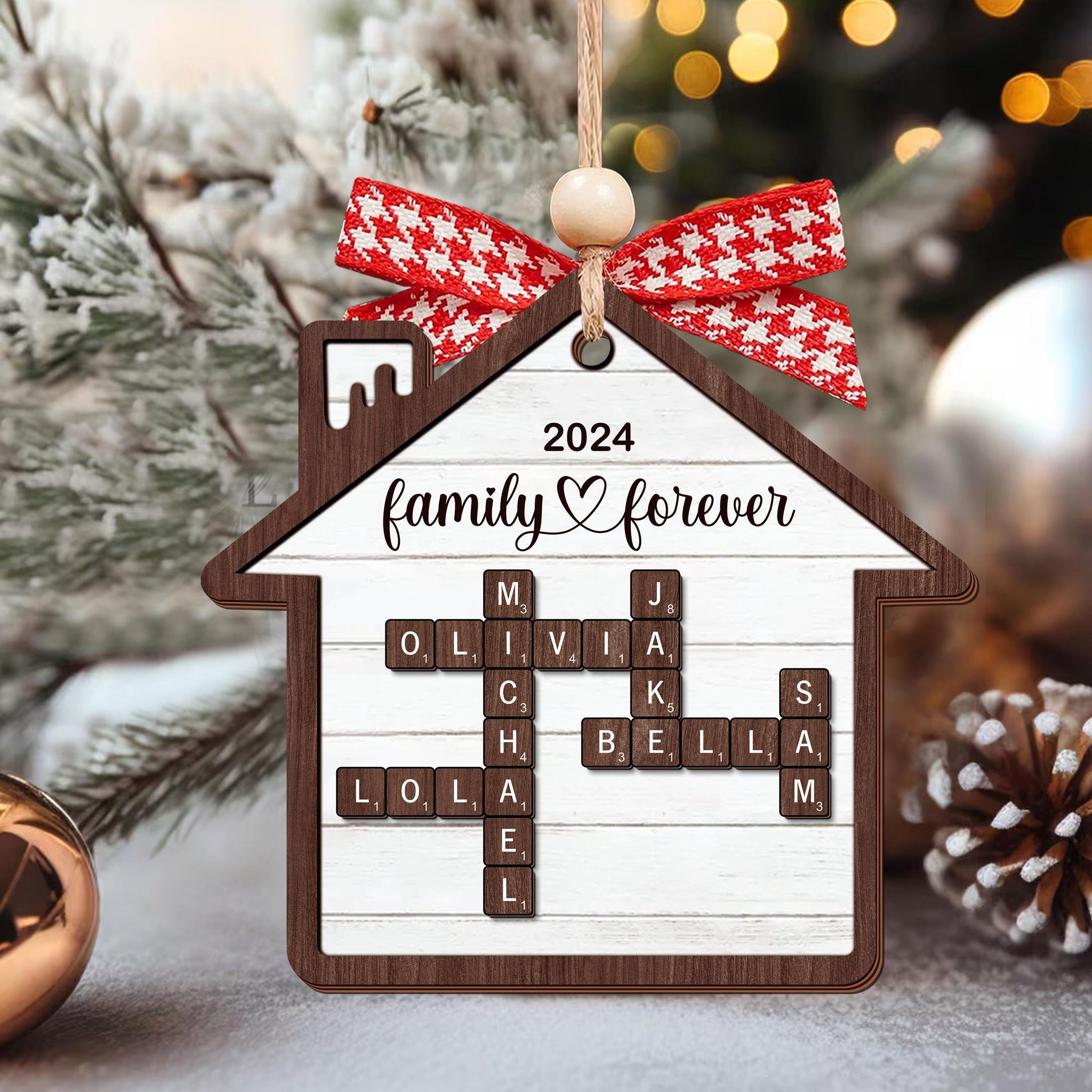 Personalized Grandkids Crossword Puzzle Wooden Ornament, Christmas Ornaments 2024, Family Christmas Gifts, Family Christmas Keepsake OROC24