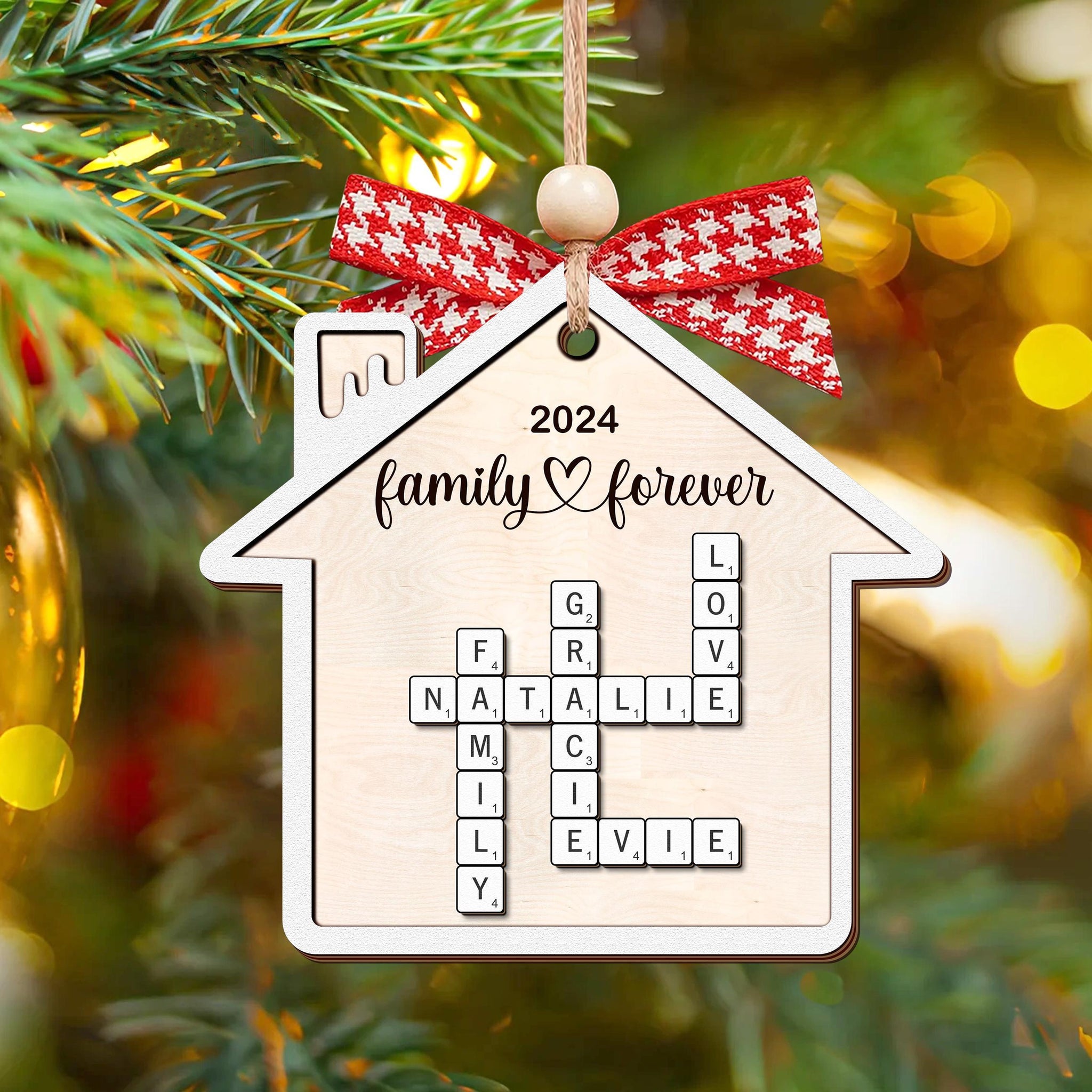 Personalized Grandkids Crossword Puzzle Wooden Ornament, Christmas Ornaments 2024, Family Christmas Gifts, Family Christmas Keepsake OROC24