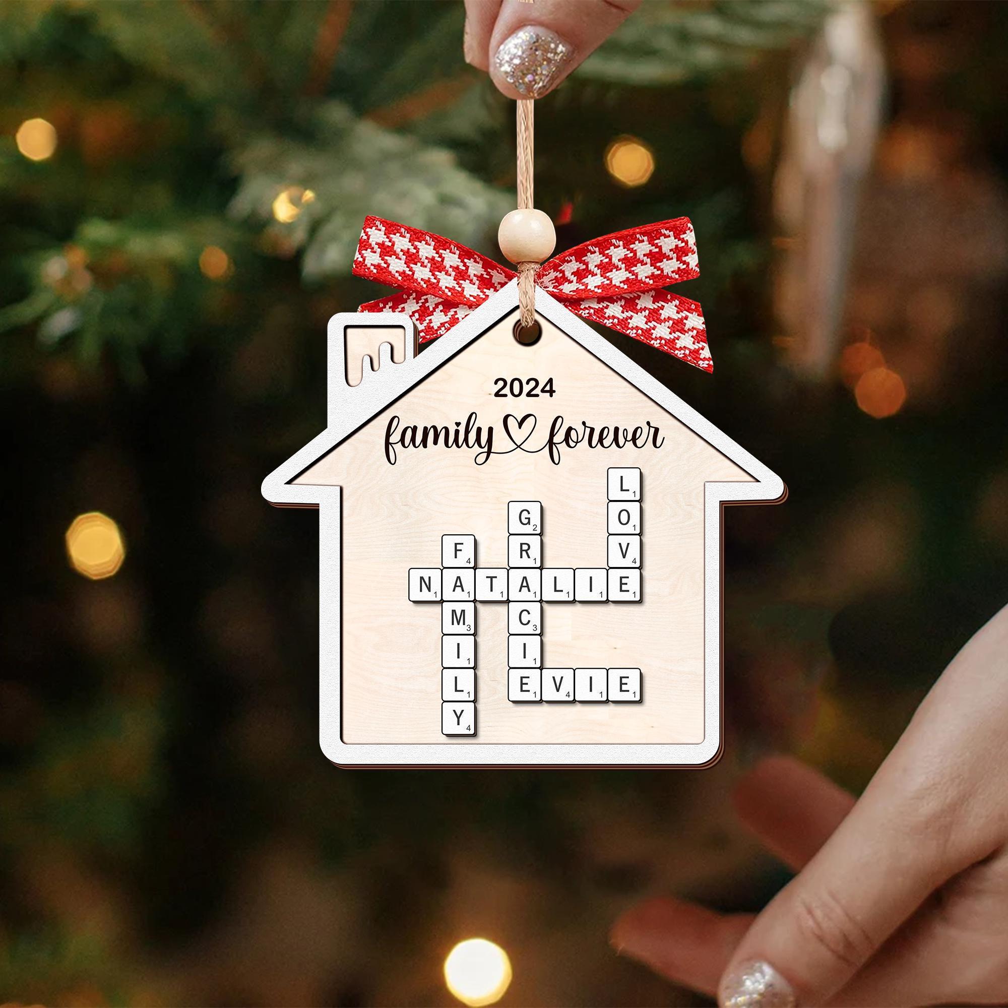 Personalized Grandkids Crossword Puzzle Wooden Ornament, Christmas Ornaments 2024, Family Christmas Gifts, Family Christmas Keepsake OROC24