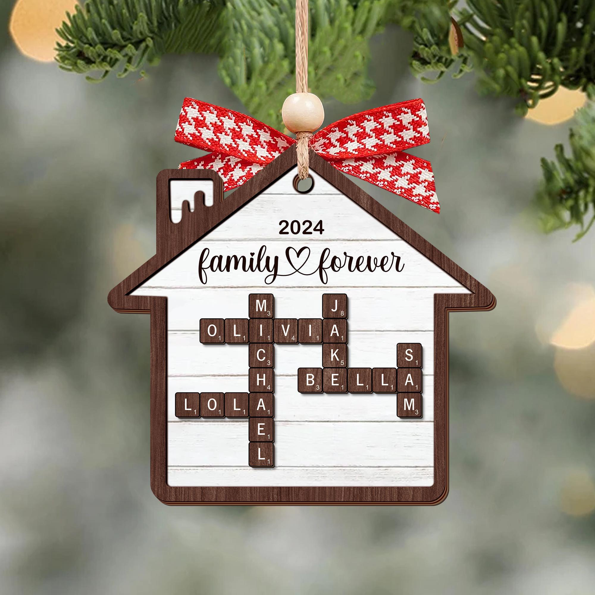Personalized Grandkids Crossword Puzzle Wooden Ornament, Christmas Ornaments 2024, Family Christmas Gifts, Family Christmas Keepsake OROC24
