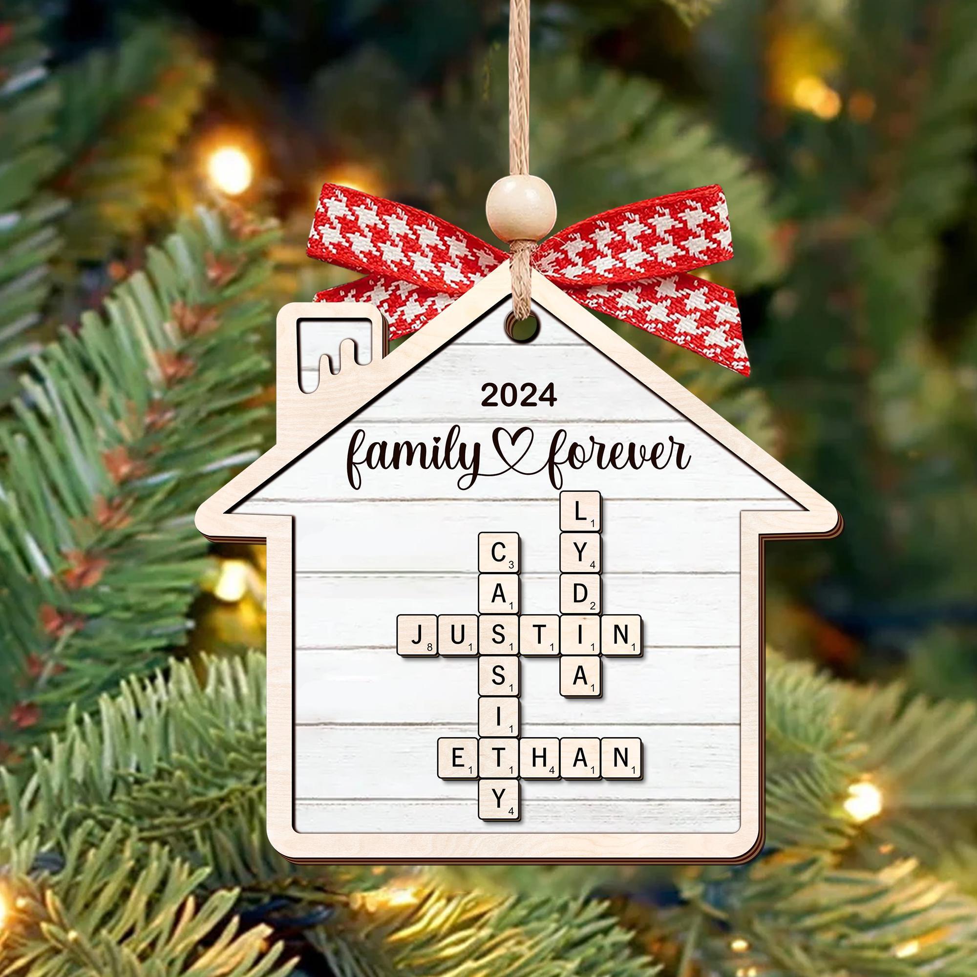 Personalized Grandkids Crossword Puzzle Wooden Ornament, Christmas Ornaments 2024, Family Christmas Gifts, Family Christmas Keepsake OROC24