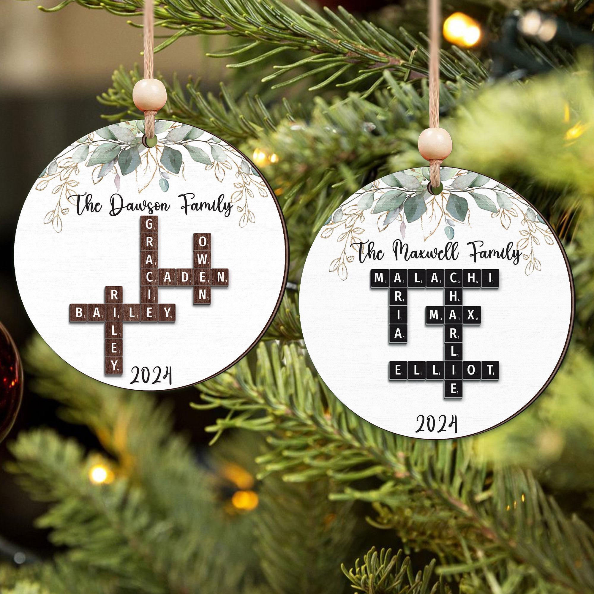Personalized Grandkids Crossword Puzzle Wooden Ornament, Grandparents Christmas Ornaments, Christmas Ornaments 2024, Family Christmas Gifts OROC24
