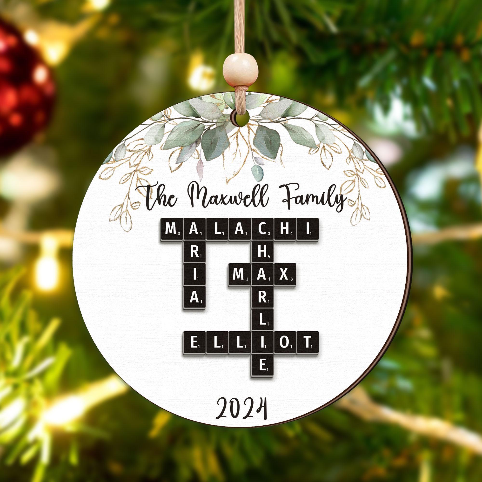 Personalized Grandkids Crossword Puzzle Wooden Ornament, Grandparents Christmas Ornaments, Christmas Ornaments 2024, Family Christmas Gifts OROC24