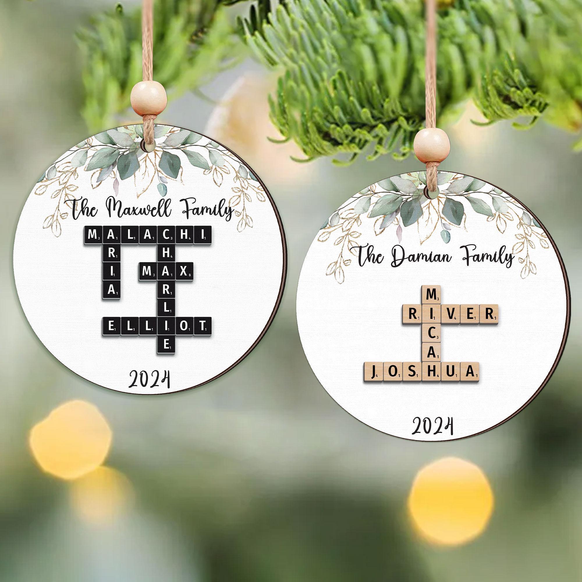 Personalized Grandkids Crossword Puzzle Wooden Ornament, Grandparents Christmas Ornaments, Christmas Ornaments 2024, Family Christmas Gifts OROC24