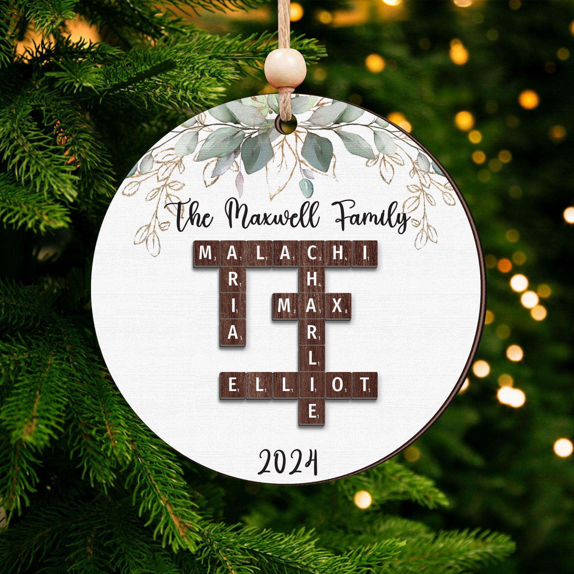 Personalized Grandkids Crossword Puzzle Wooden Ornament, Grandparents Christmas Ornaments, Christmas Ornaments 2024, Family Christmas Gifts OROC24