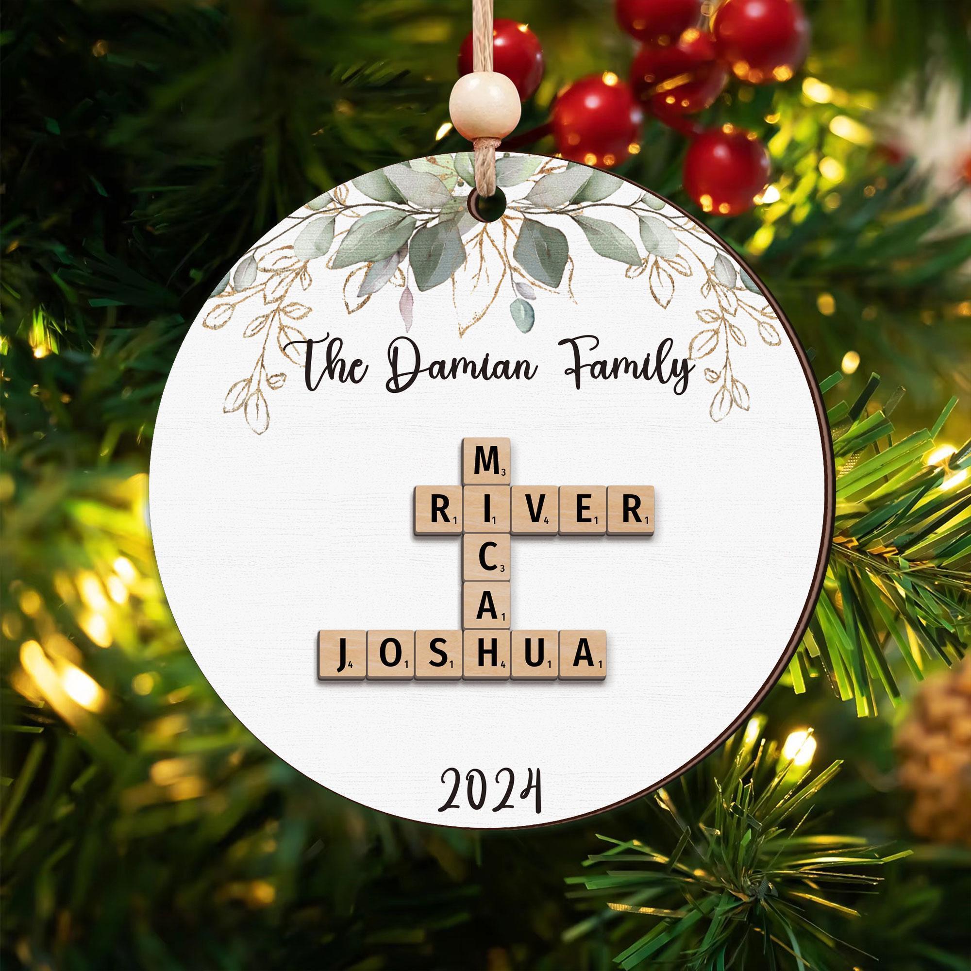 Personalized Grandkids Crossword Puzzle Wooden Ornament, Grandparents Christmas Ornaments, Christmas Ornaments 2024, Family Christmas Gifts OROC24