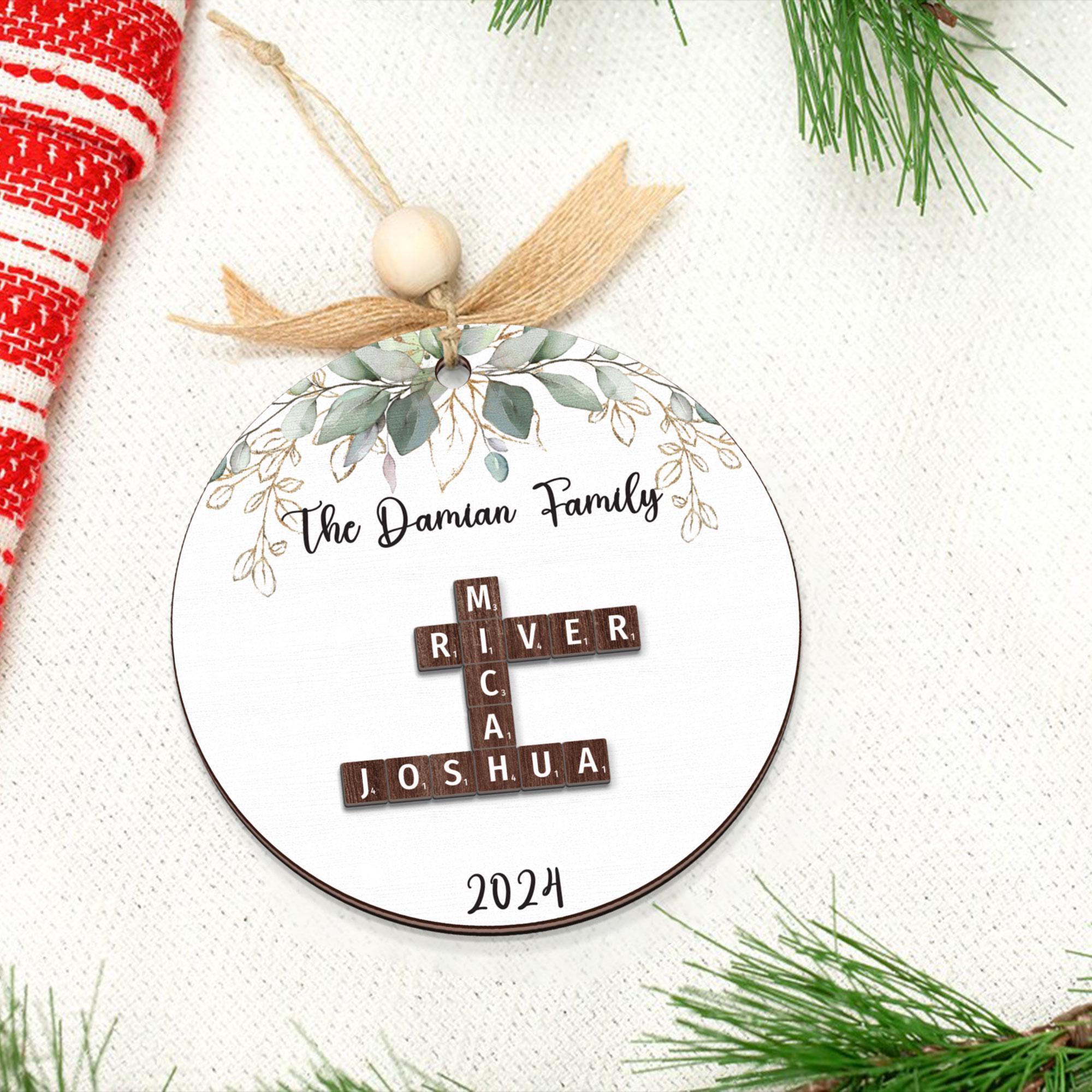 Personalized Grandkids Crossword Puzzle Wooden Ornament, Grandparents Christmas Ornaments, Christmas Ornaments 2024, Family Christmas Gifts OROC24