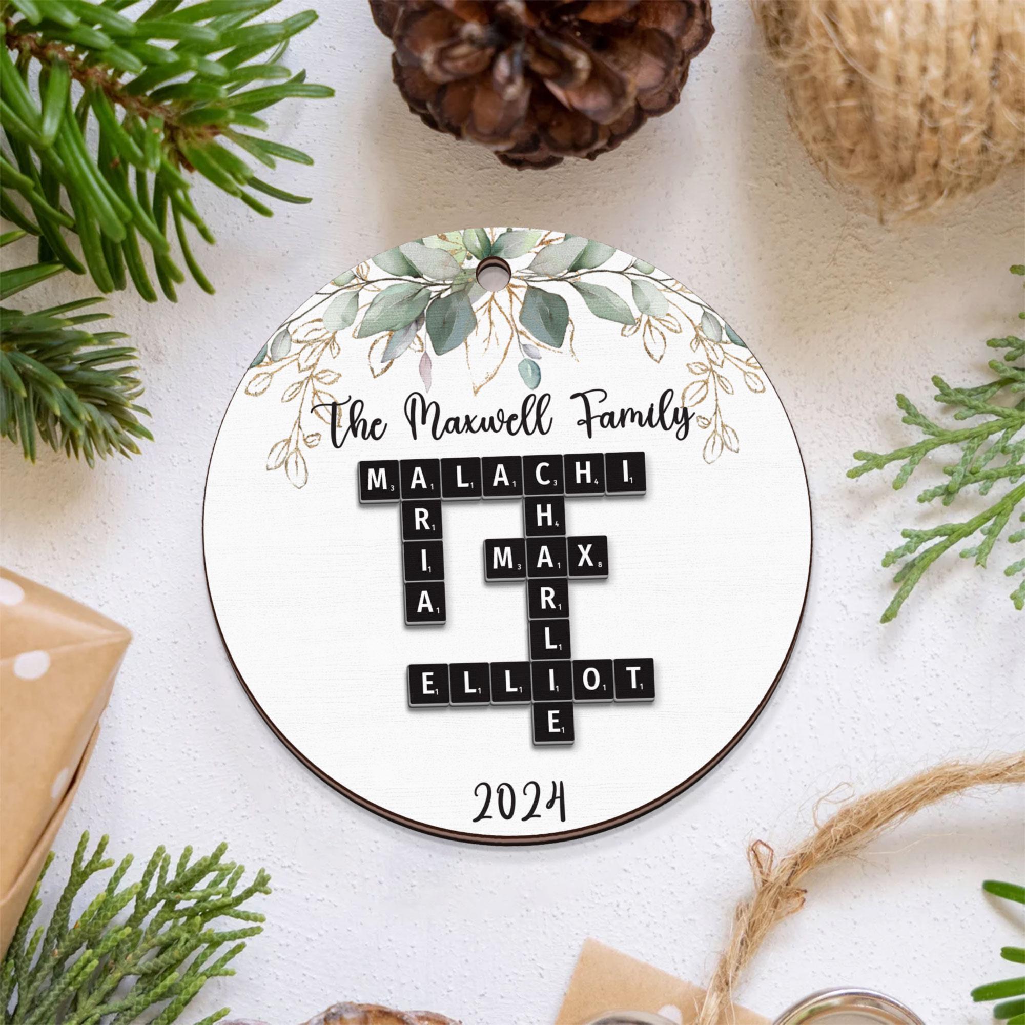 Personalized Grandkids Crossword Puzzle Wooden Ornament, Grandparents Christmas Ornaments, Christmas Ornaments 2024, Family Christmas Gifts OROC24