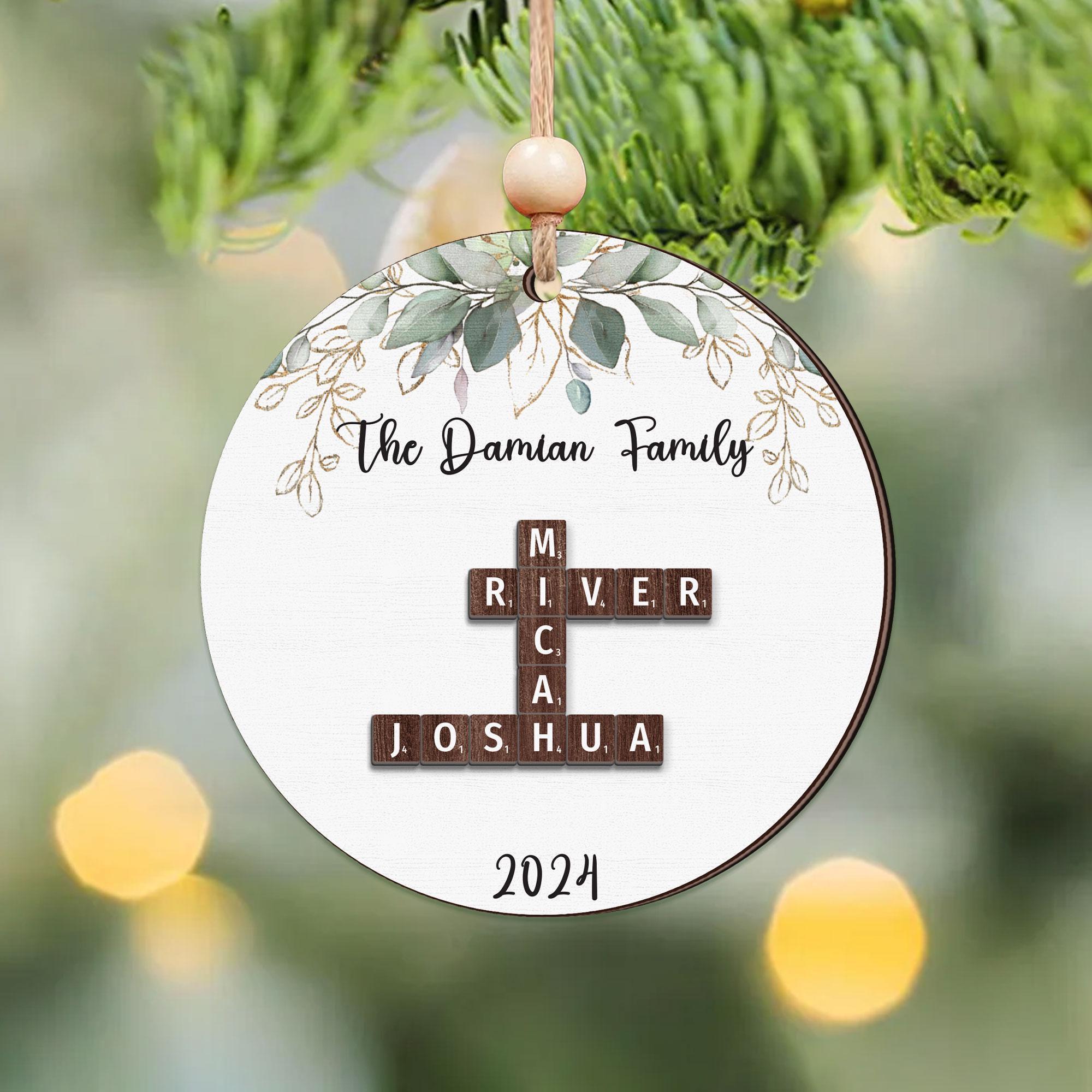 Personalized Grandkids Crossword Puzzle Wooden Ornament, Grandparents Christmas Ornaments, Christmas Ornaments 2024, Family Christmas Gifts OROC24