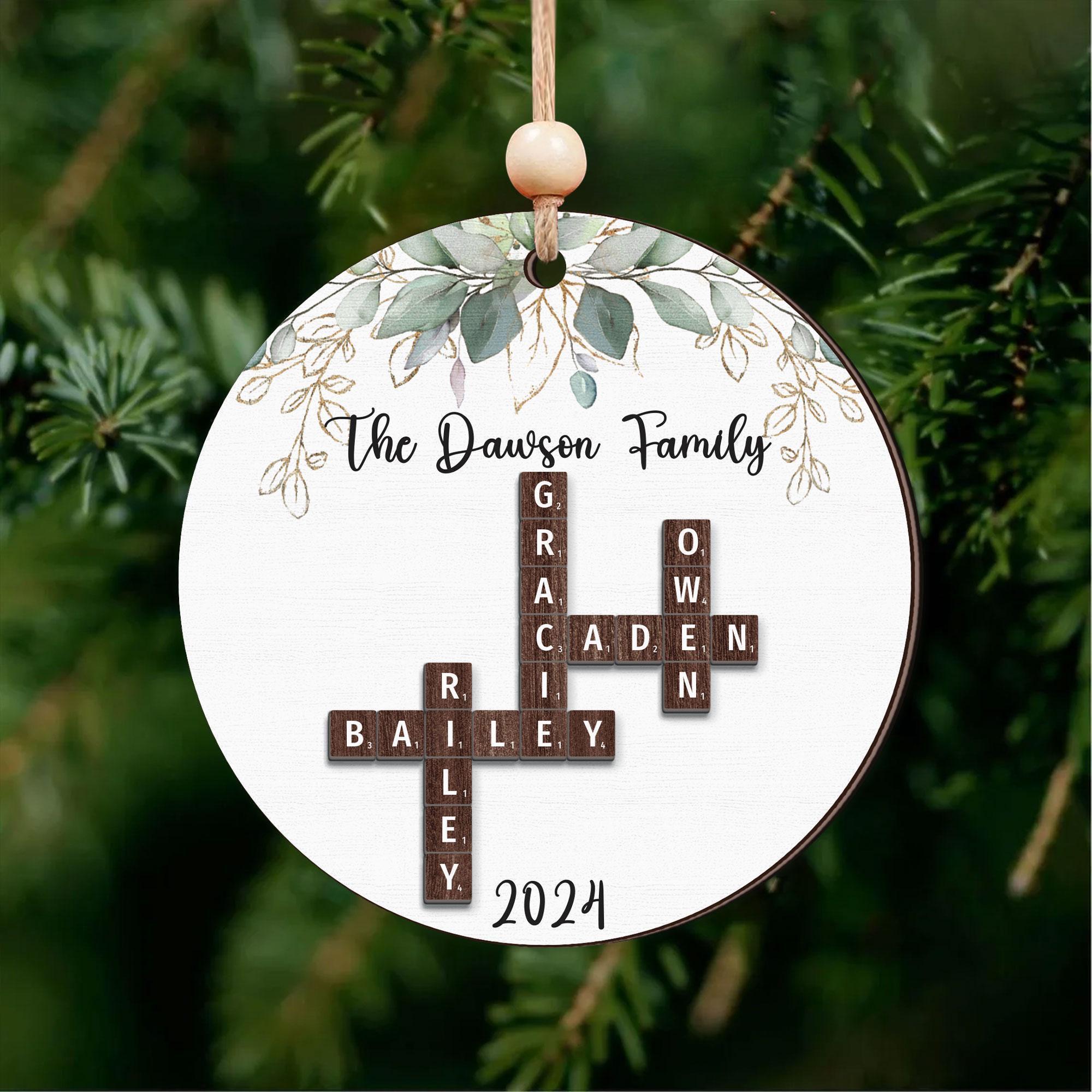 Personalized Grandkids Crossword Puzzle Wooden Ornament, Grandparents Christmas Ornaments, Christmas Ornaments 2024, Family Christmas Gifts OROC24