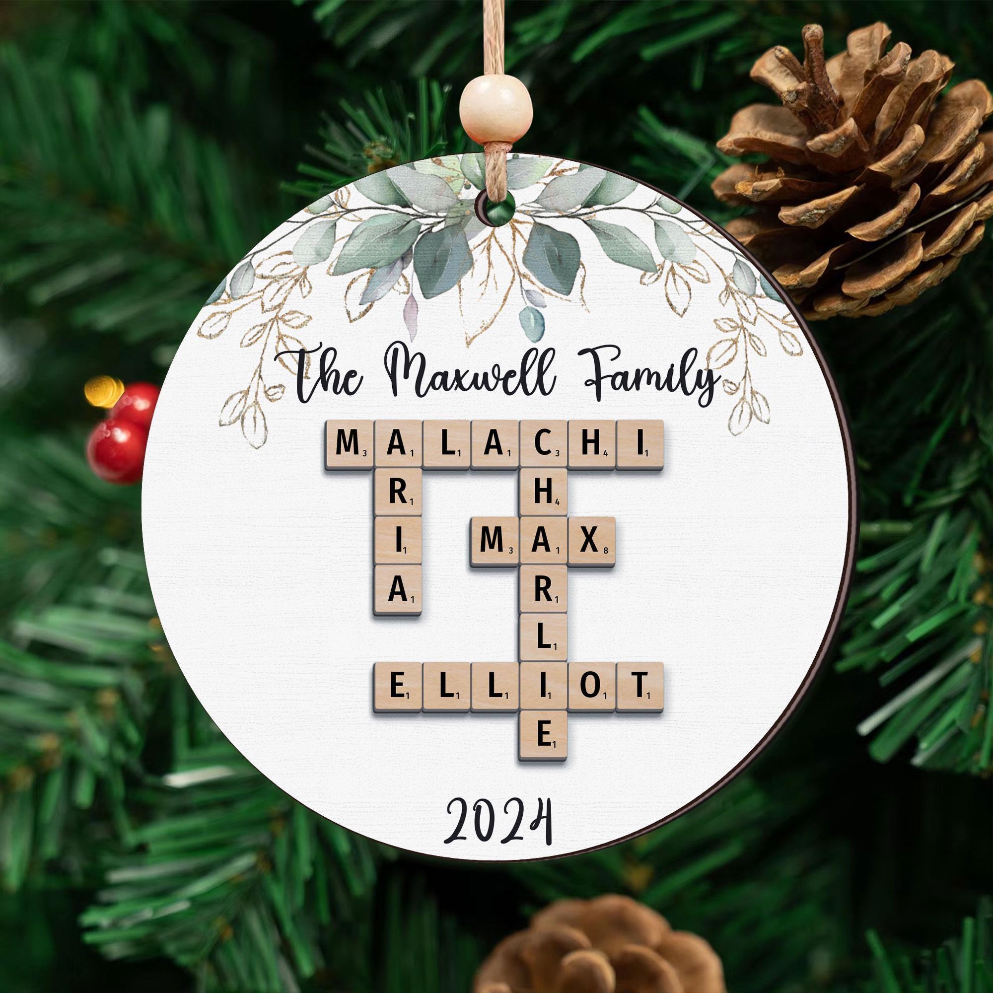 Personalized Grandkids Crossword Puzzle Wooden Ornament, Grandparents Christmas Ornaments, Christmas Ornaments 2024, Family Christmas Gifts OROC24