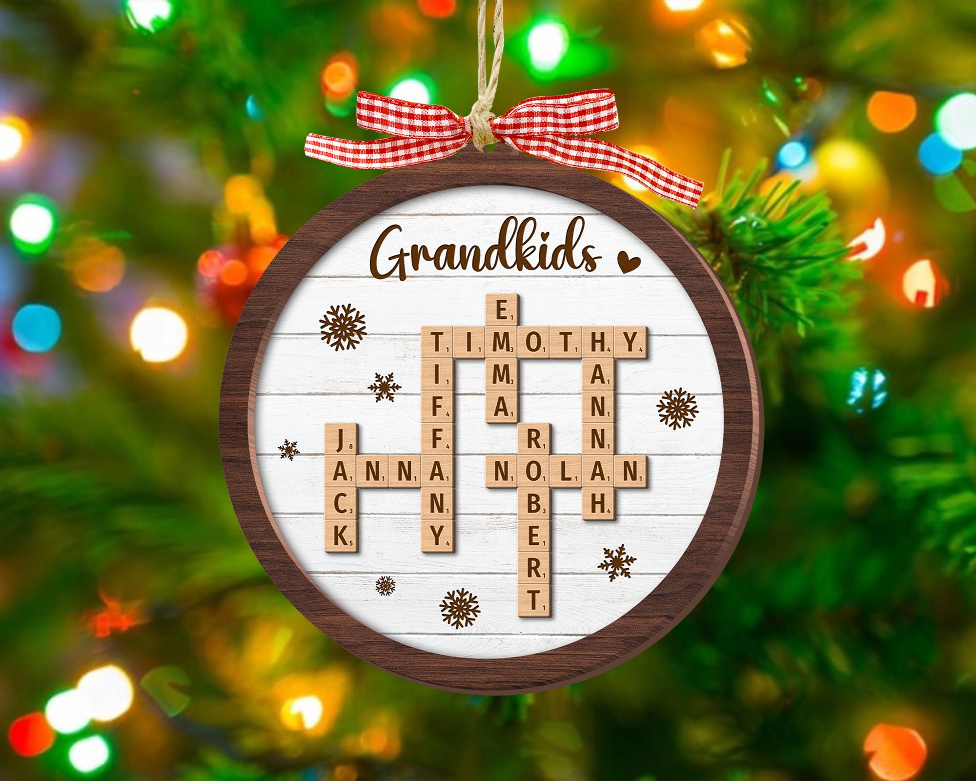 Personalized Grandparents Christmas Ornament, Crossword Christmas Ornament, Grandkids Crossword Puzzle Ornament, Grandparent Christmas Gift OROC24