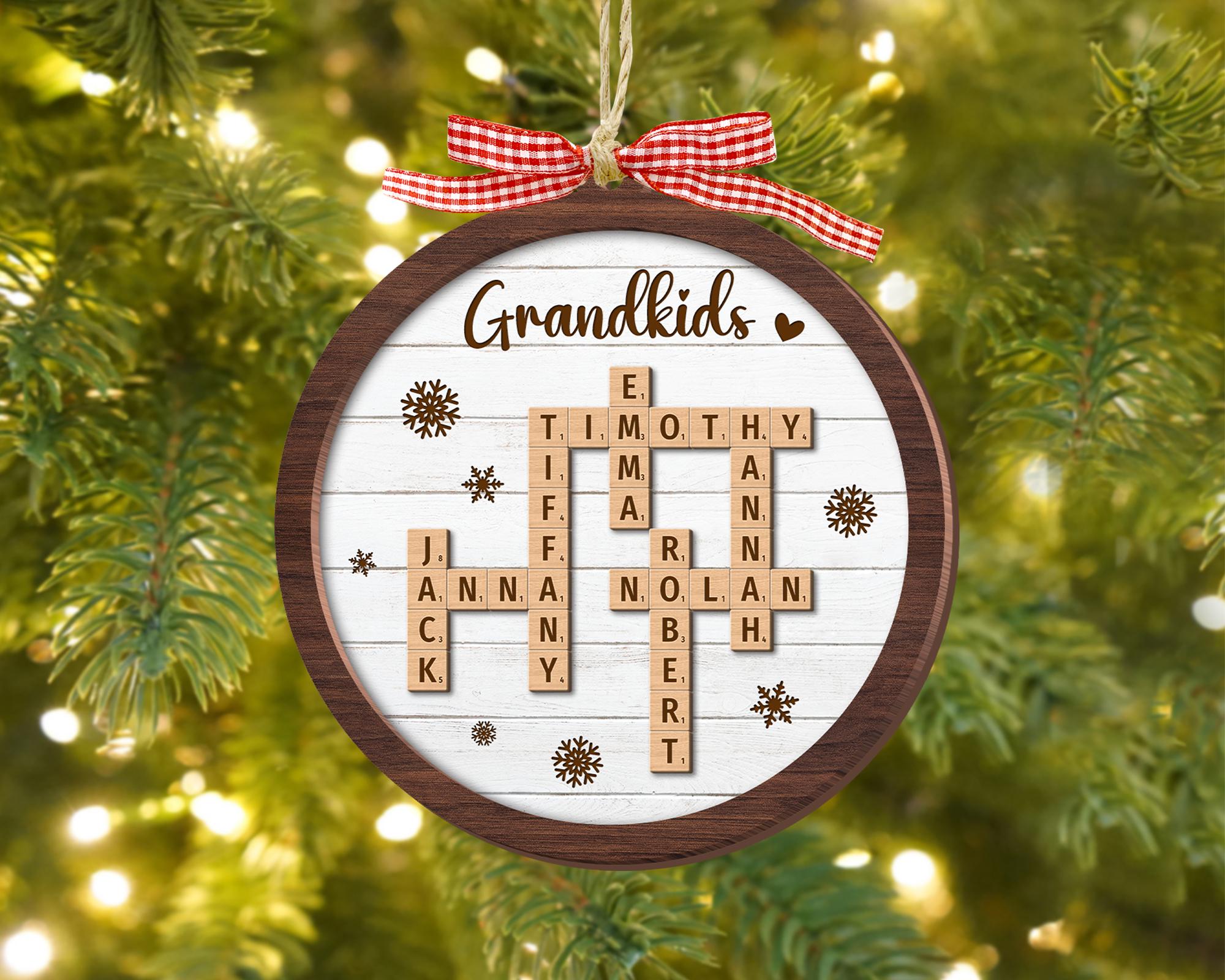 Personalized Grandparents Christmas Ornament, Crossword Christmas Ornament, Grandkids Crossword Puzzle Ornament, Grandparent Christmas Gift OROC24