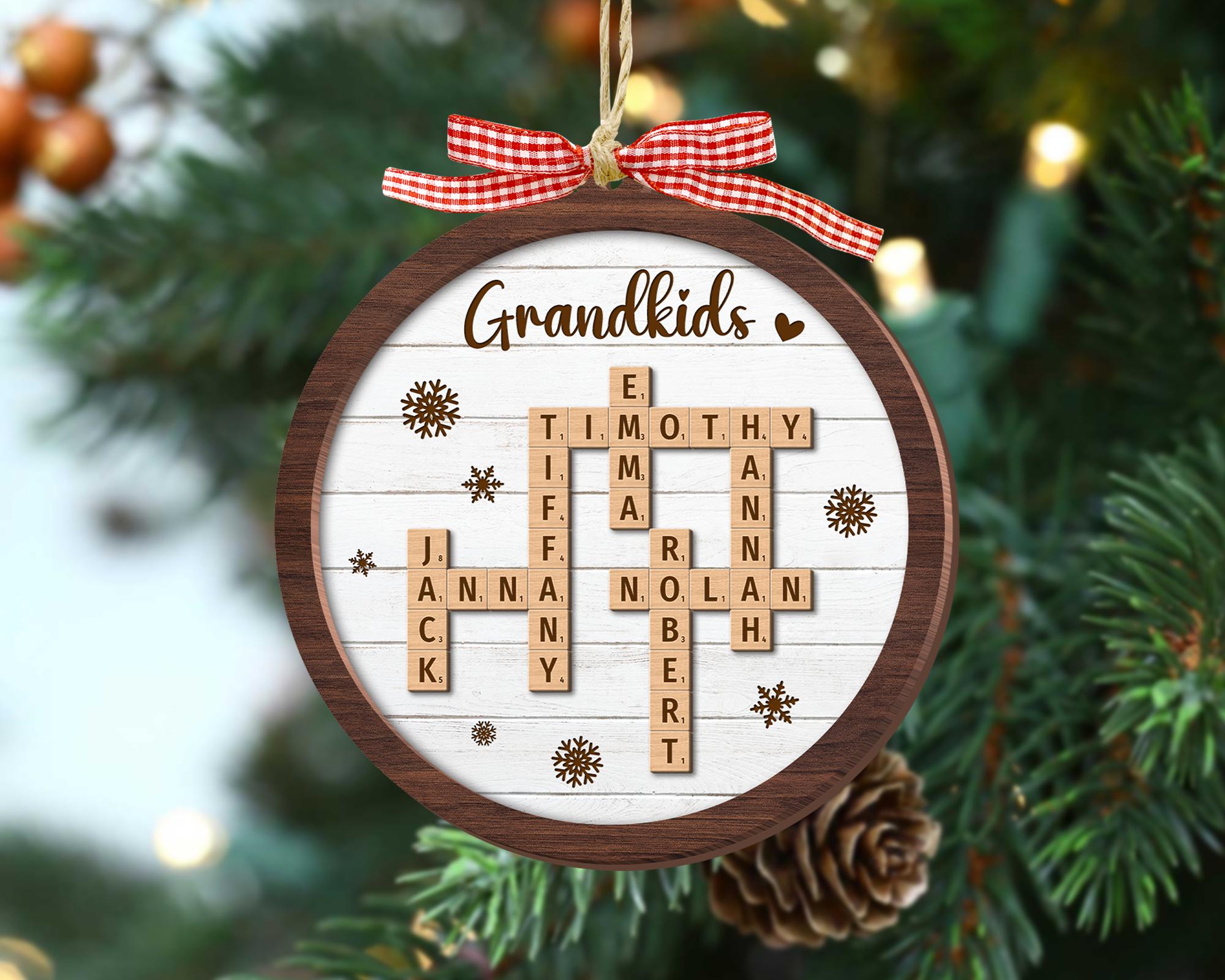 Personalized Grandparents Christmas Ornament, Crossword Christmas Ornament, Grandkids Crossword Puzzle Ornament, Grandparent Christmas Gift OROC24