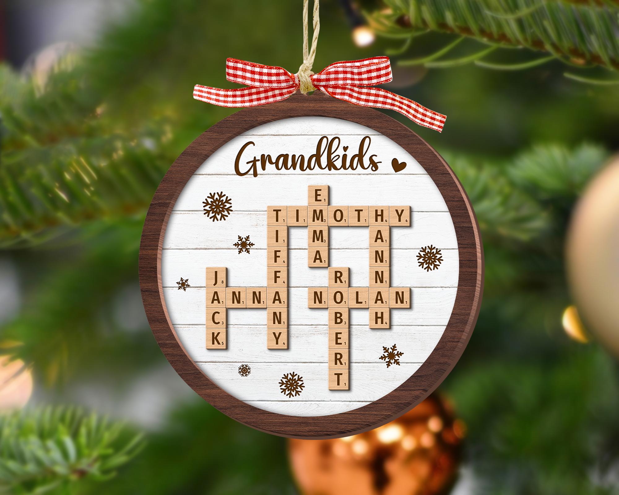 Personalized Grandparents Christmas Ornament, Crossword Christmas Ornament, Grandkids Crossword Puzzle Ornament, Grandparent Christmas Gift OROC24