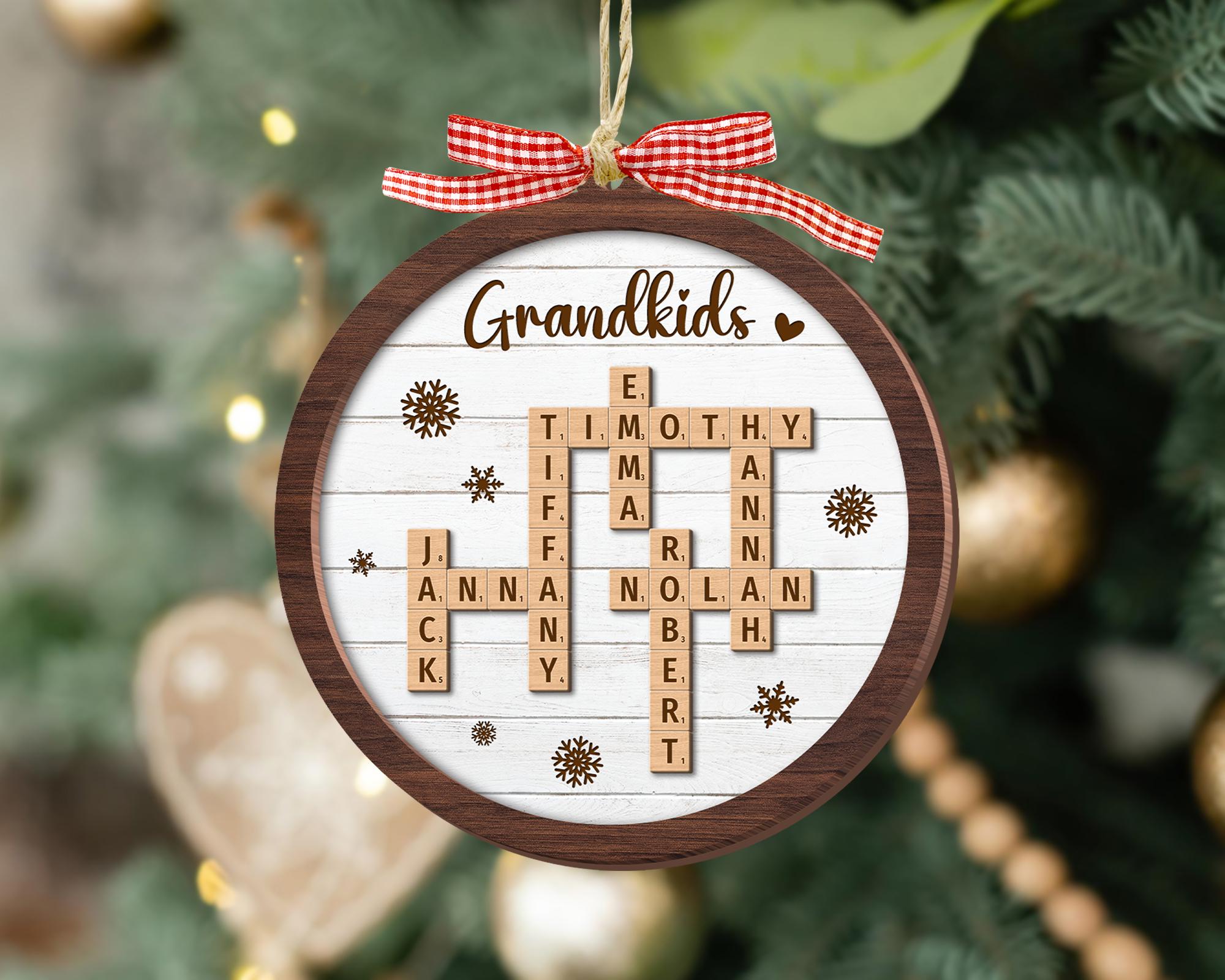 Personalized Grandparents Christmas Ornament, Crossword Christmas Ornament, Grandkids Crossword Puzzle Ornament, Grandparent Christmas Gift OROC24