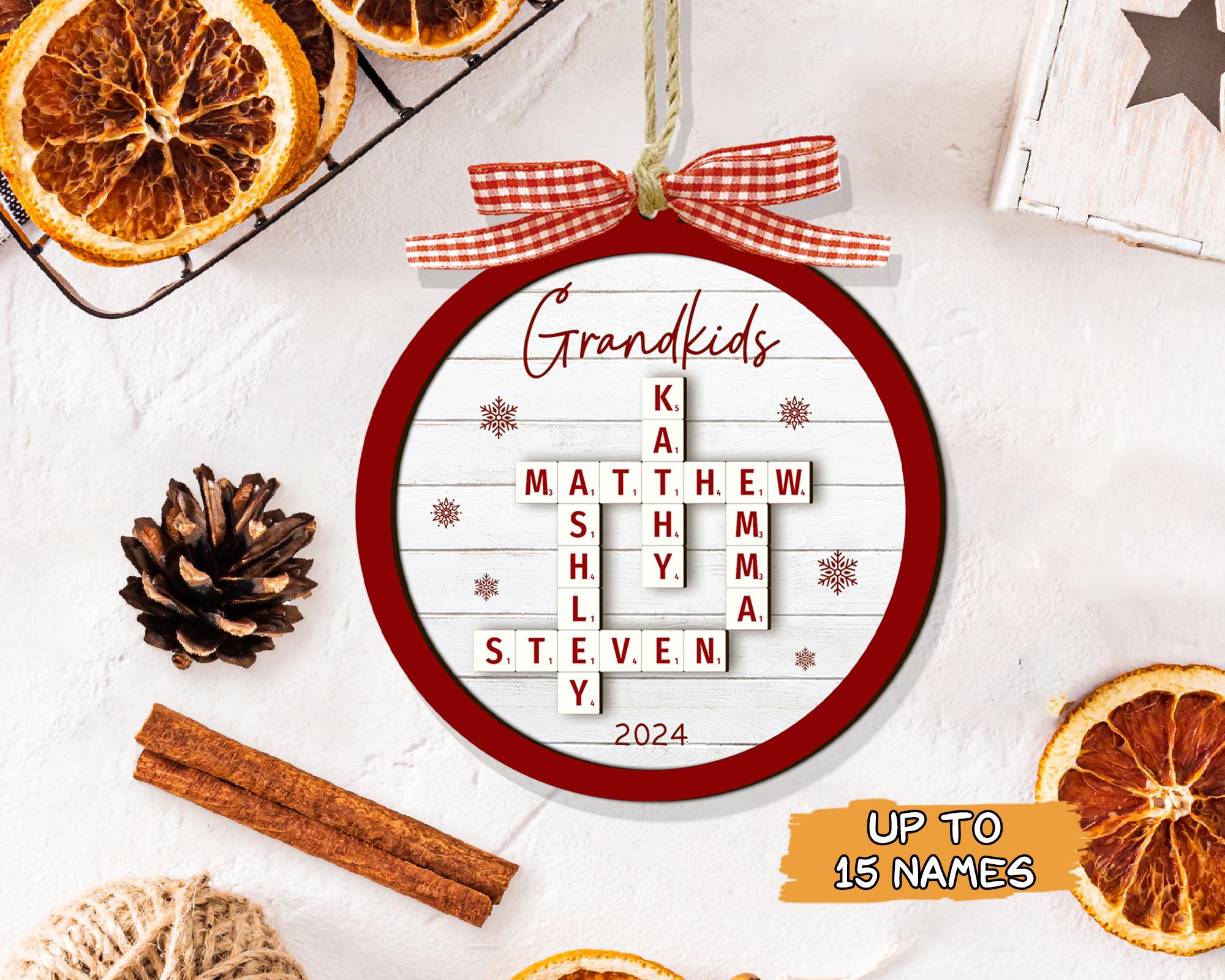 Personalized Grandparents Christmas Ornaments, Grandkids Crossword Puzzle Wooden Ornament, Christmas Ornaments 2024, Family Christmas Gifts OROC24