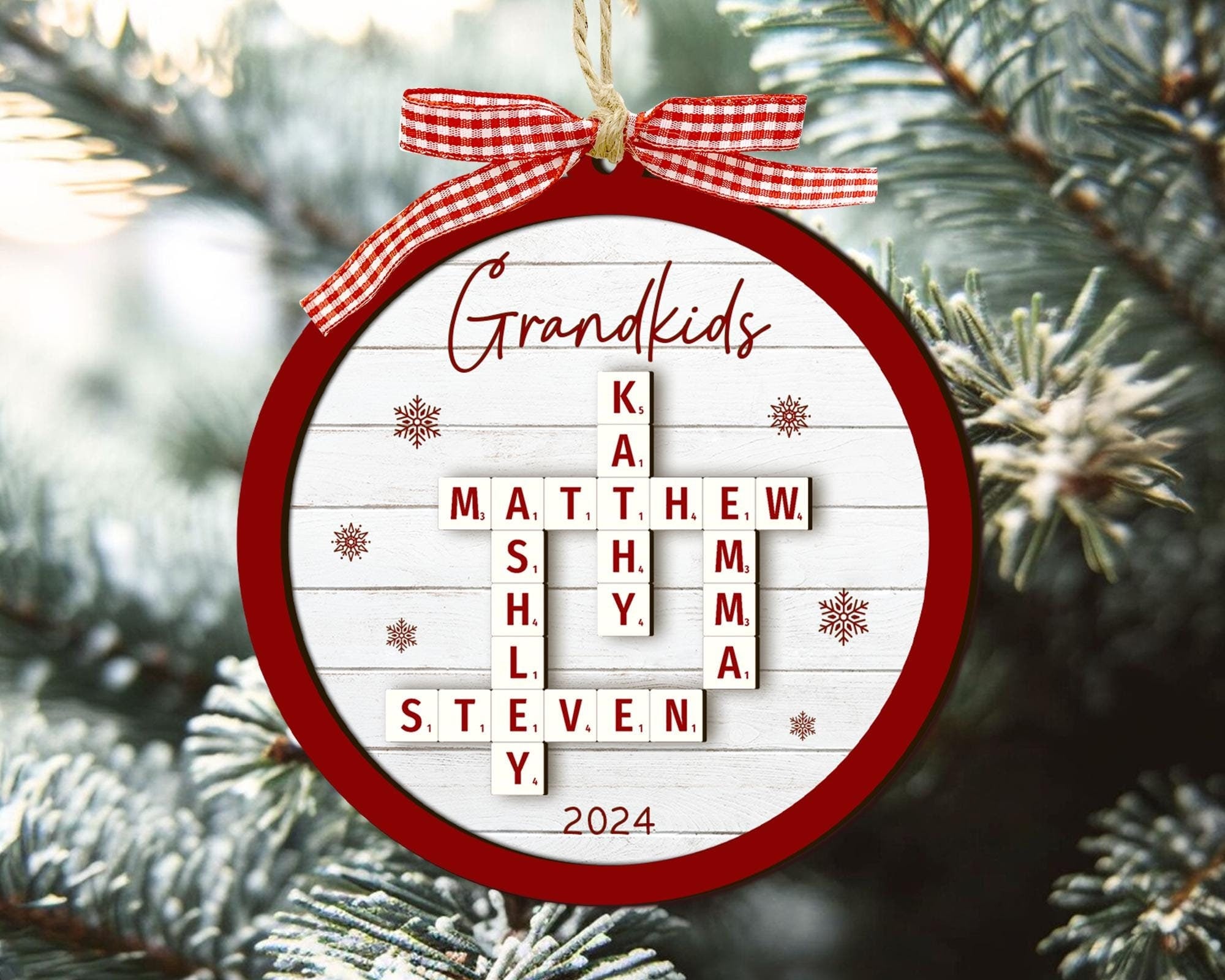 Personalized Grandparents Christmas Ornaments, Grandkids Crossword Puzzle Wooden Ornament, Christmas Ornaments 2024, Family Christmas Gifts OROC24