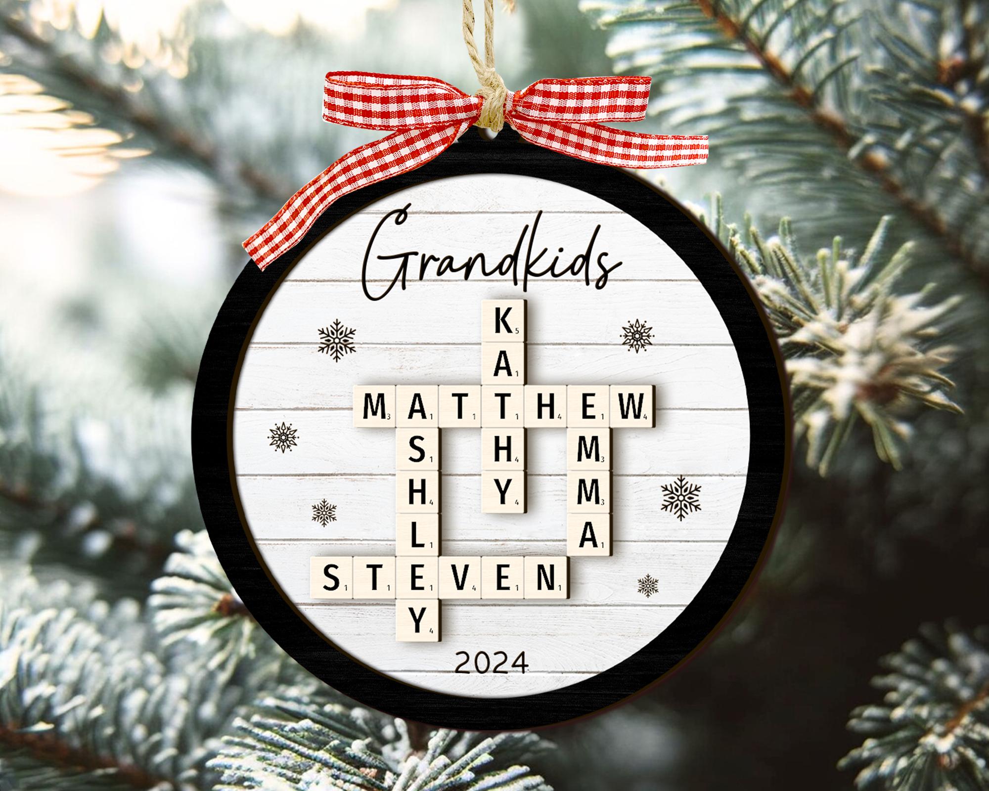 Personalized Grandparents Christmas Ornaments, Grandkids Crossword Puzzle Wooden Ornament, Christmas Ornaments 2024, Family Christmas Gifts OROC24