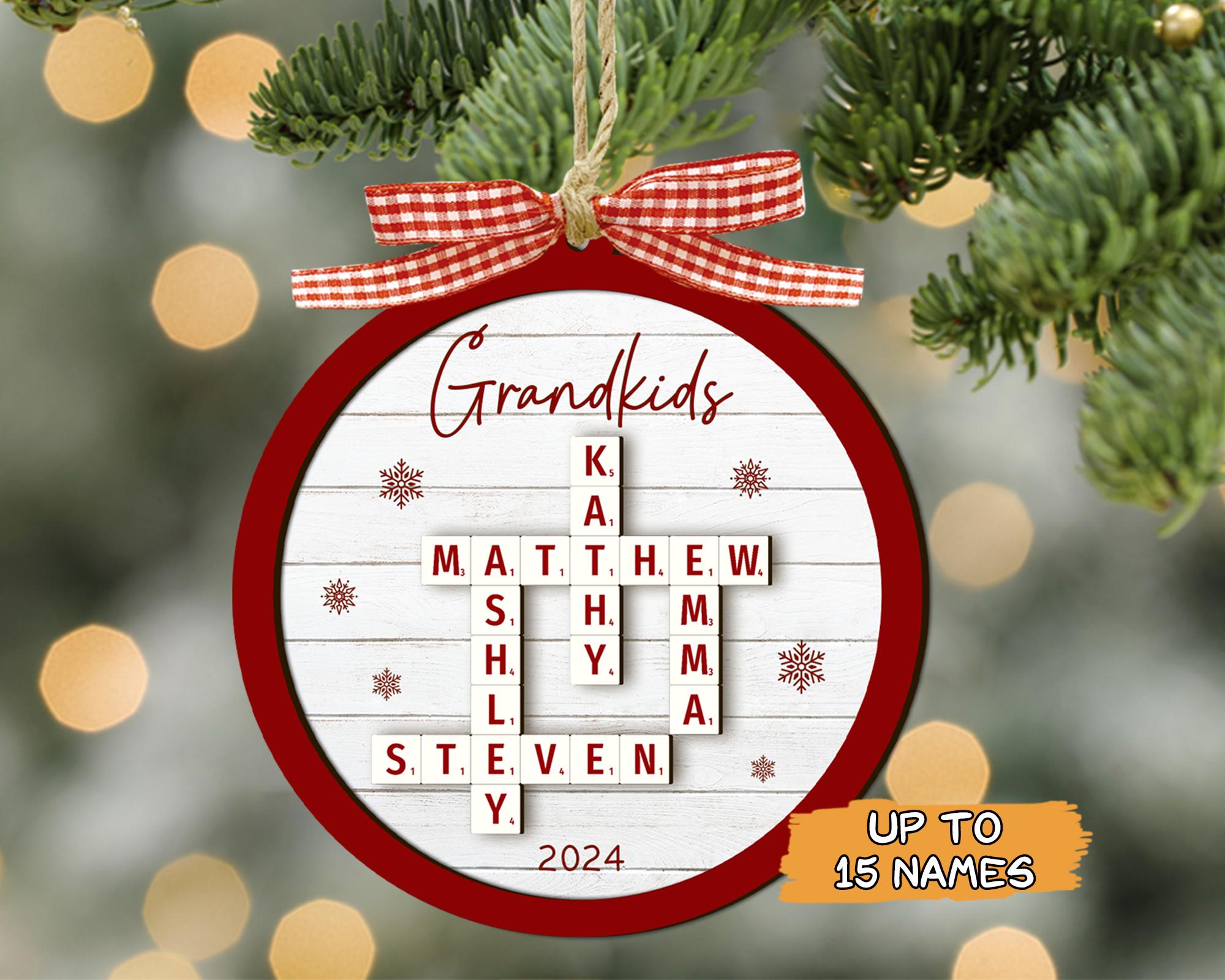Personalized Grandparents Christmas Ornaments, Grandkids Crossword Puzzle Wooden Ornament, Christmas Ornaments 2024, Family Christmas Gifts OROC24