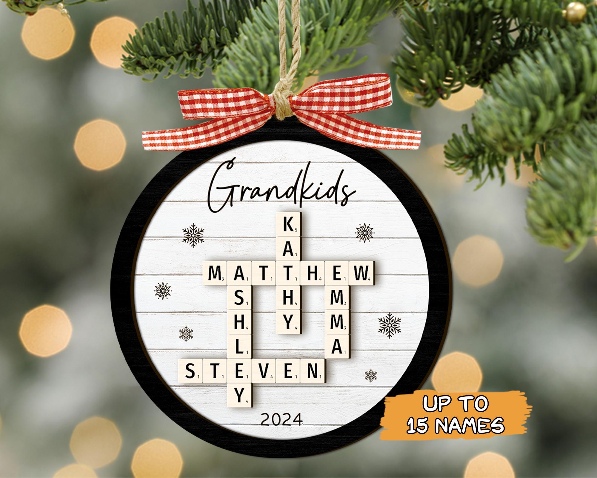 Personalized Grandparents Christmas Ornaments, Grandkids Crossword Puzzle Wooden Ornament, Christmas Ornaments 2024, Family Christmas Gifts OROC24
