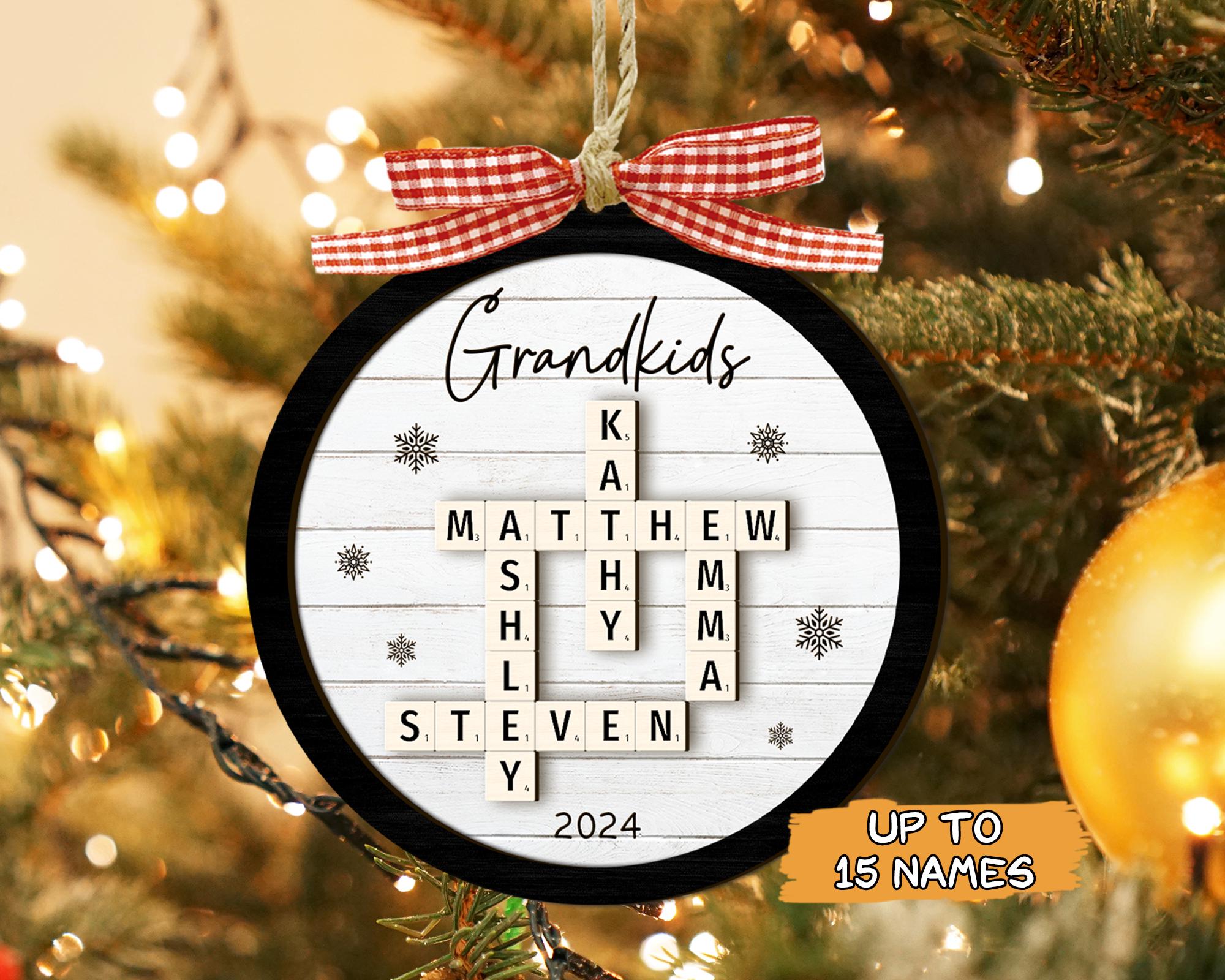 Personalized Grandparents Christmas Ornaments, Grandkids Crossword Puzzle Wooden Ornament, Christmas Ornaments 2024, Family Christmas Gifts OROC24