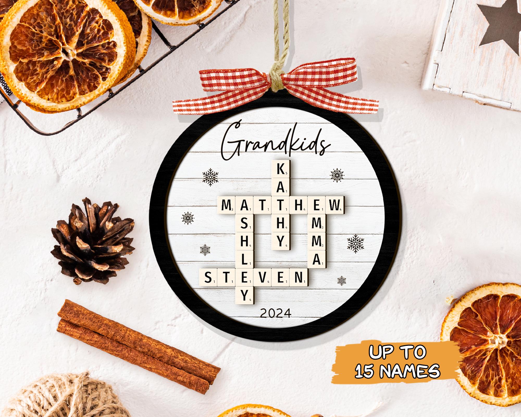 Personalized Grandparents Christmas Ornaments, Grandkids Crossword Puzzle Wooden Ornament, Christmas Ornaments 2024, Family Christmas Gifts OROC24