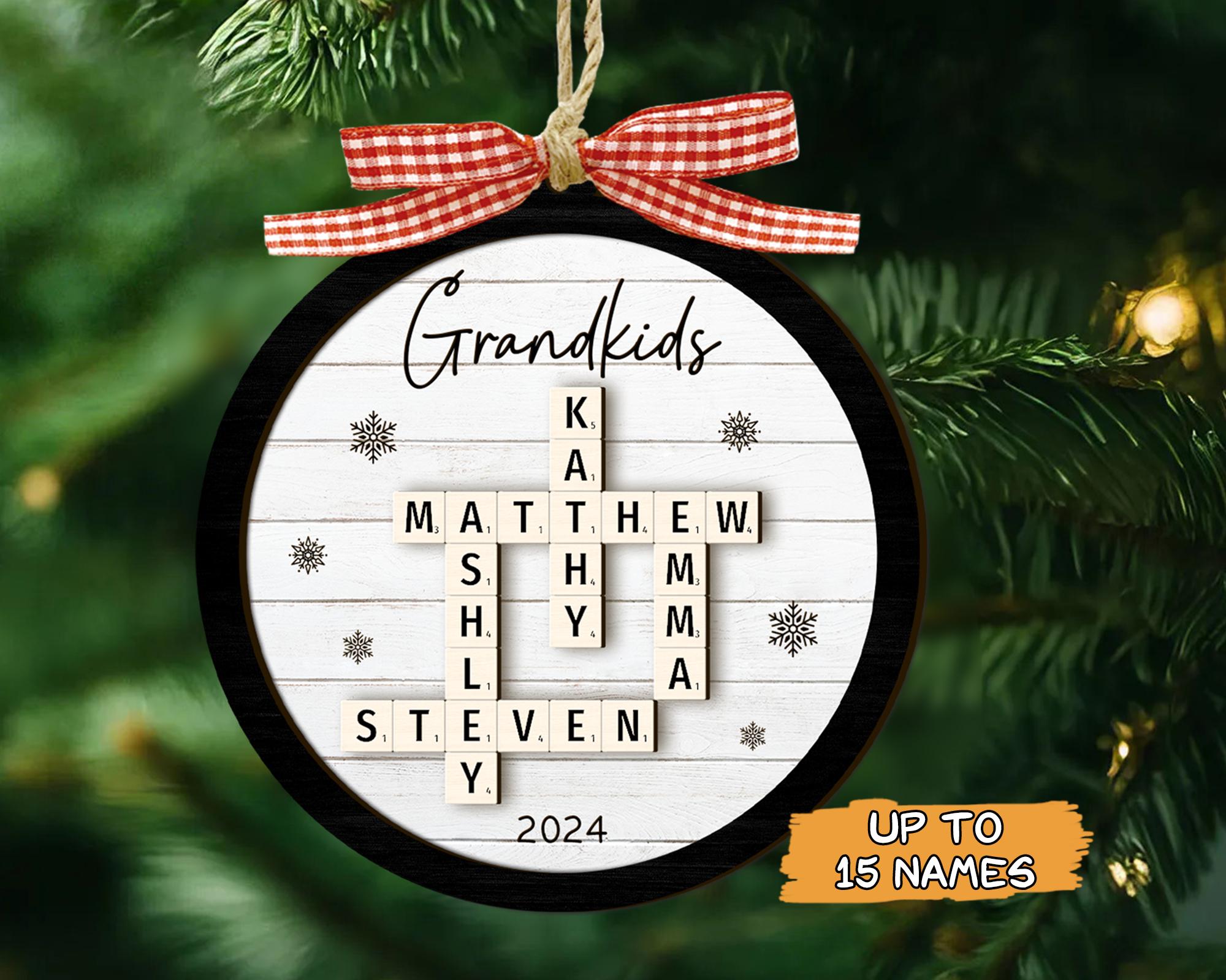 Personalized Grandparents Christmas Ornaments, Grandkids Crossword Puzzle Wooden Ornament, Christmas Ornaments 2024, Family Christmas Gifts OROC24