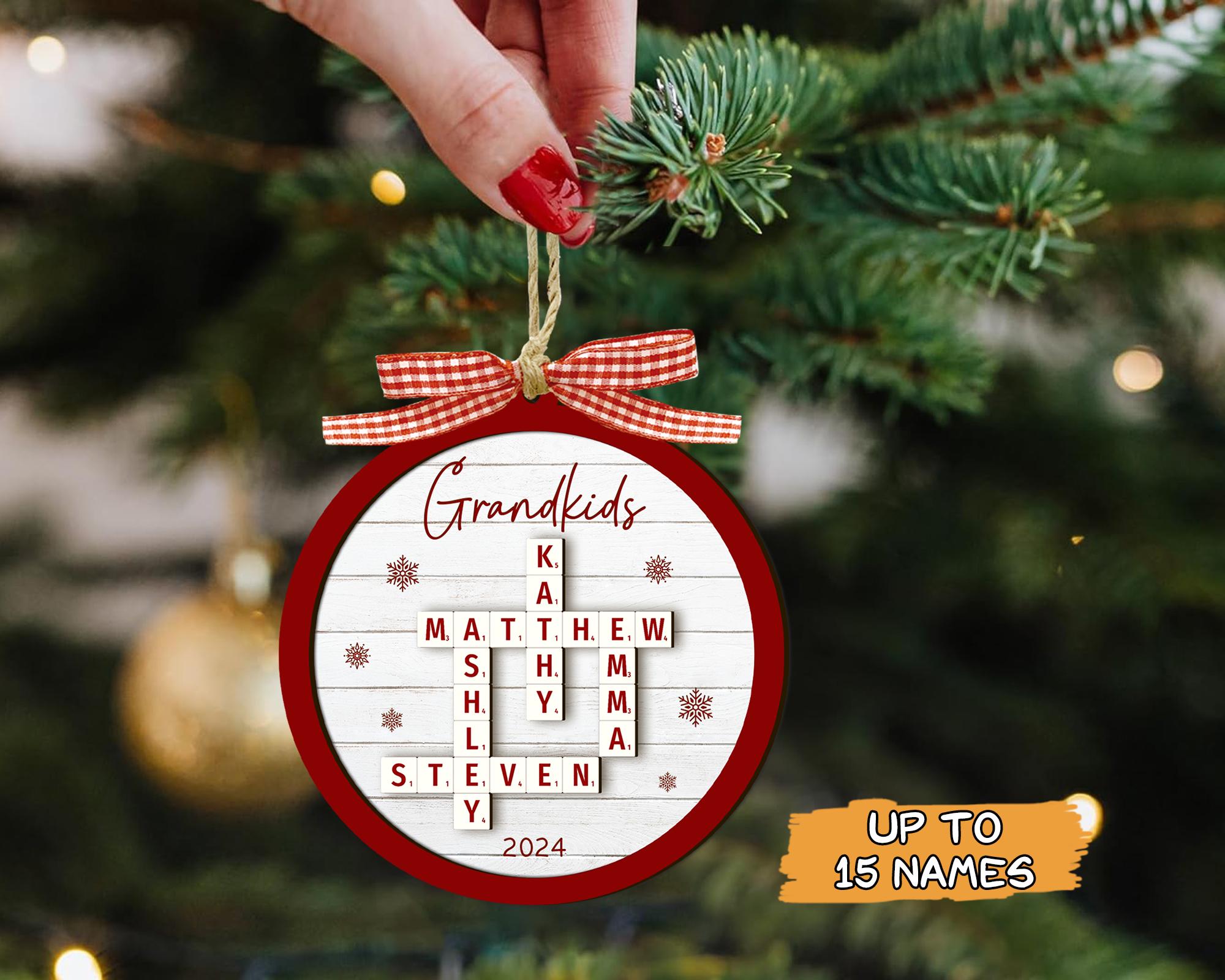 Personalized Grandparents Christmas Ornaments, Grandkids Crossword Puzzle Wooden Ornament, Christmas Ornaments 2024, Family Christmas Gifts OROC24