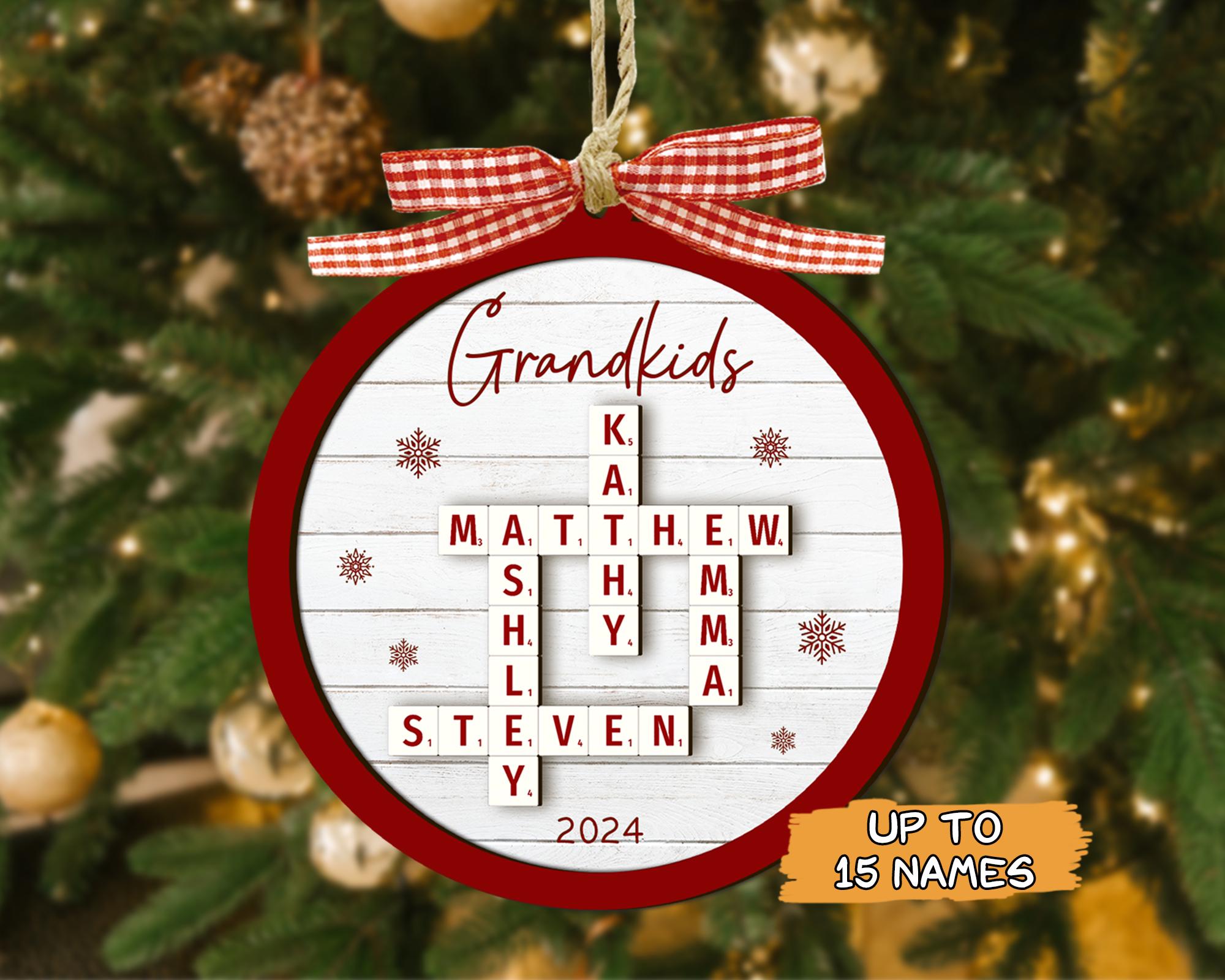 Personalized Grandparents Christmas Ornaments, Grandkids Crossword Puzzle Wooden Ornament, Christmas Ornaments 2024, Family Christmas Gifts OROC24