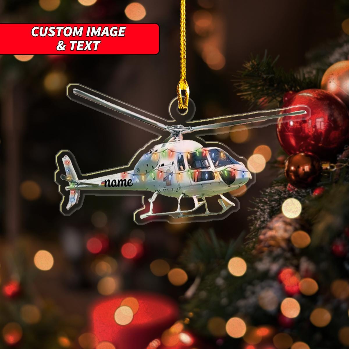 Personalized Helicopter With Christmas Tree Christmas Ornament, Helicopter Christmas Ornament, Custom Name Acrylic Ornament ORNO5