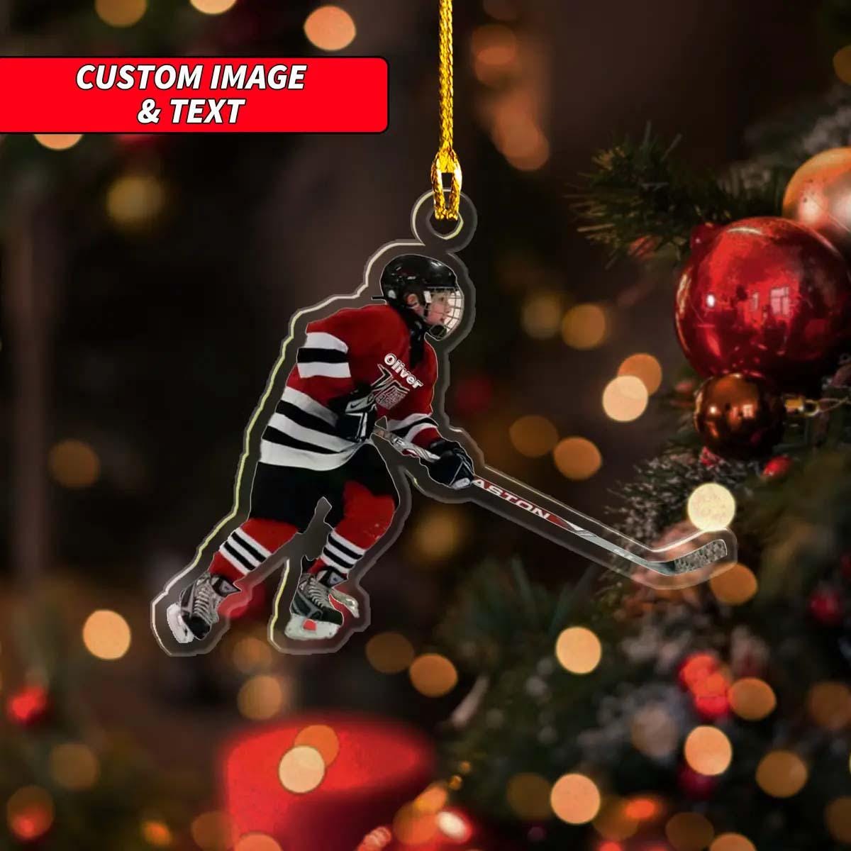 Personalized Hockey Ornament 2024, Custom Hockey Players Ornament 2024, Custom Image 2D Flat Ice Hockey Christmas Ornament, Sports Ornament ORNO5
