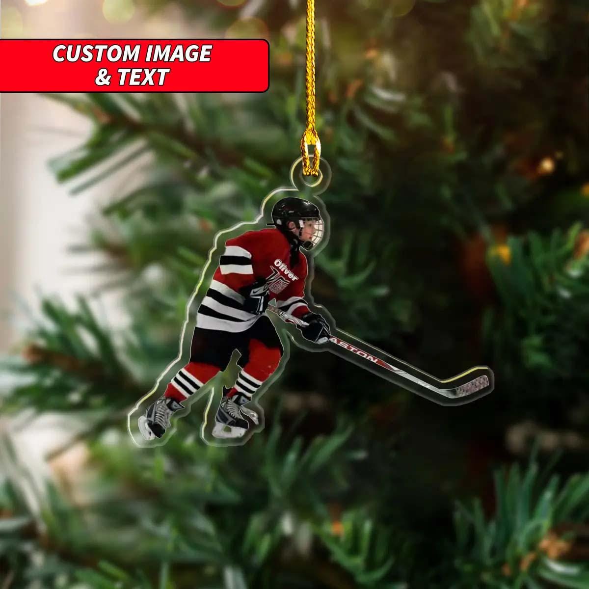 Personalized Hockey Ornament 2024, Custom Hockey Players Ornament 2024, Custom Image 2D Flat Ice Hockey Christmas Ornament, Sports Ornament ORNO5