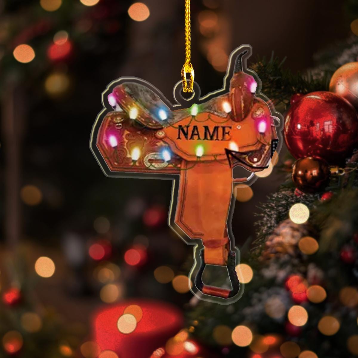 Personalized Horse Saddle Christmas 2D Flat Ornament, Custom Horse Saddle Acrylic Shape Ornament, Saddle Flat 2D Ornament ORNO5