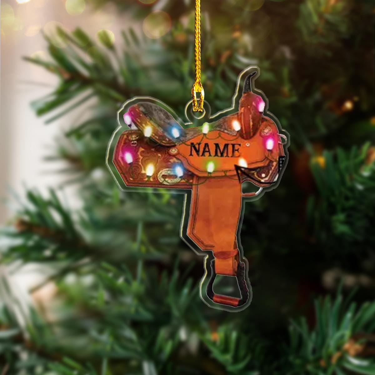 Personalized Horse Saddle Christmas 2D Flat Ornament, Custom Horse Saddle Acrylic Shape Ornament, Saddle Flat 2D Ornament ORNO5