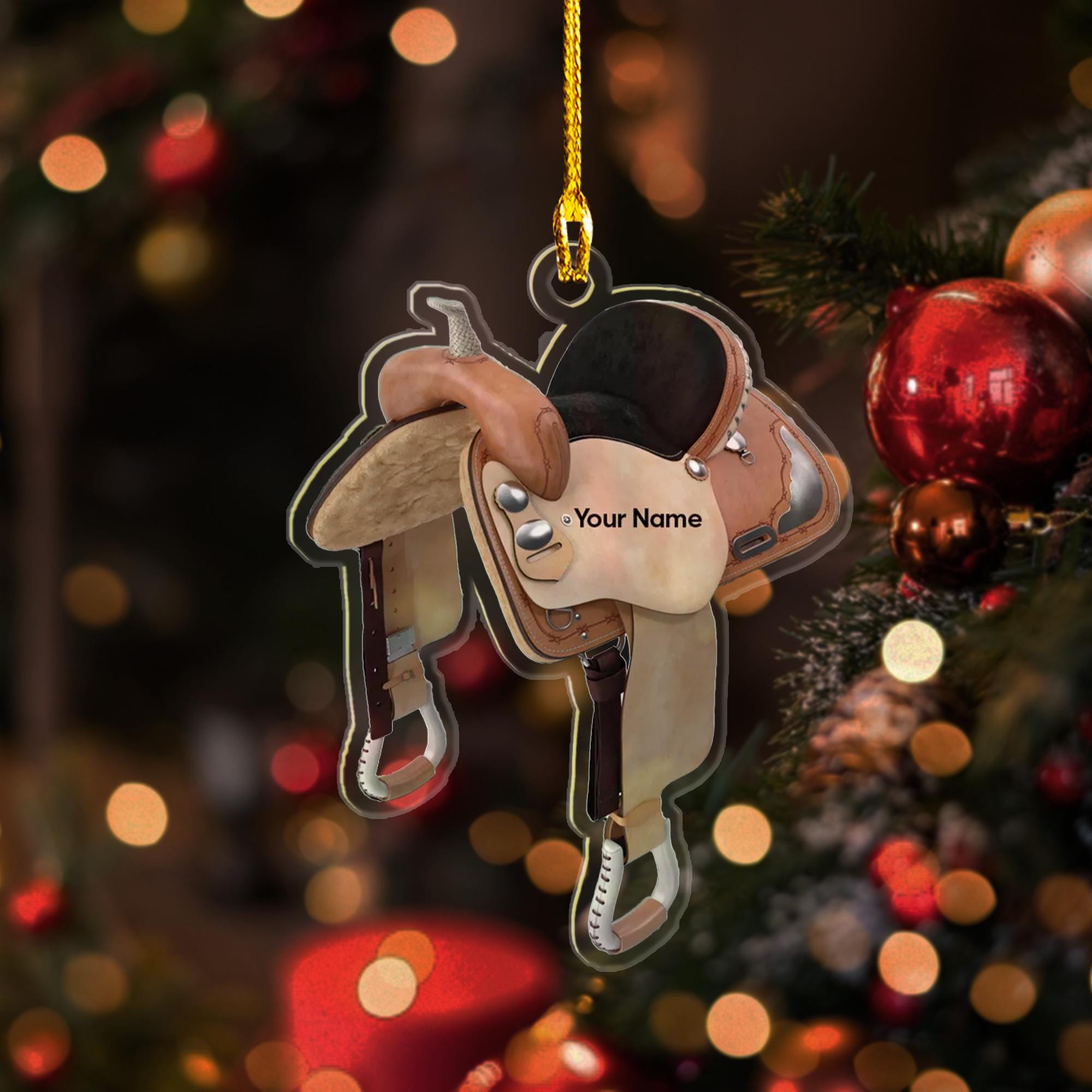 Personalized Horse Saddle Christmas 2D Flat Ornament, Custom Name Horse Saddle Personalized Christmas Ornament, Christmas Saddle Gift ORNO5