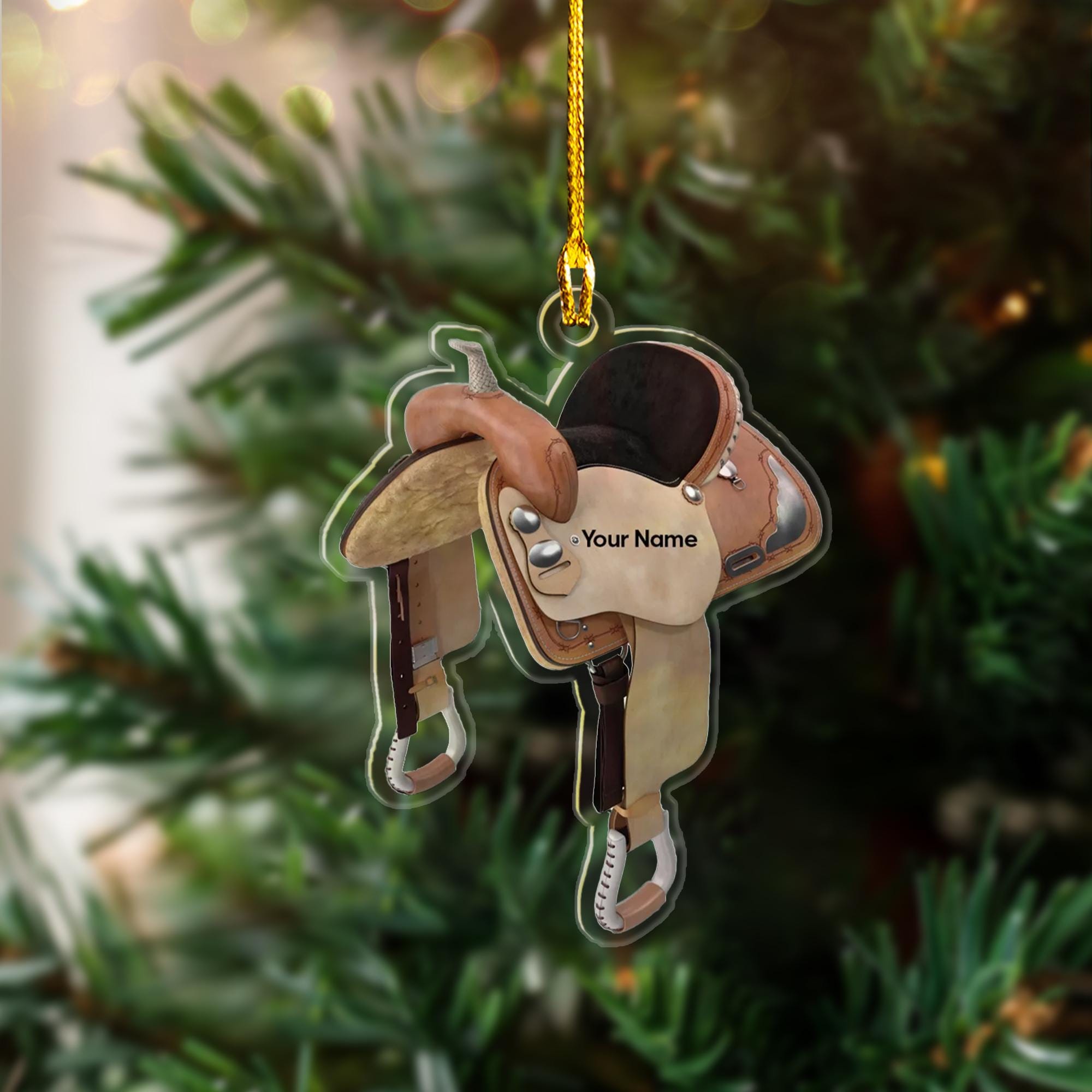 Personalized Horse Saddle Christmas 2D Flat Ornament, Custom Name Horse Saddle Personalized Christmas Ornament, Christmas Saddle Gift ORNO5