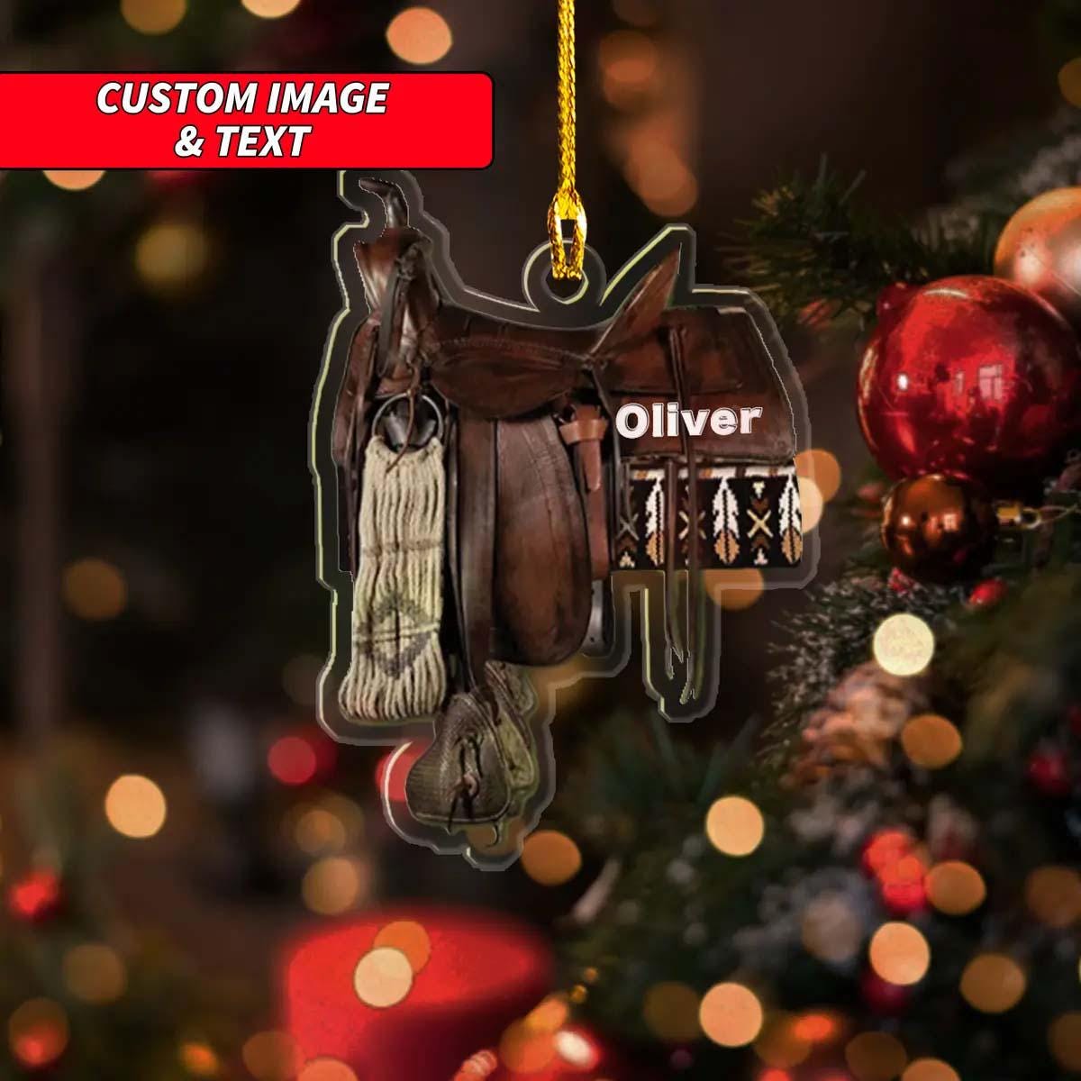 Personalized Horse Saddle Image 2D Flat Ornament, Custom Horse Saddle Acrylic Shape Ornament, Horse Saddle Gift For Horse Lovers ORNO5