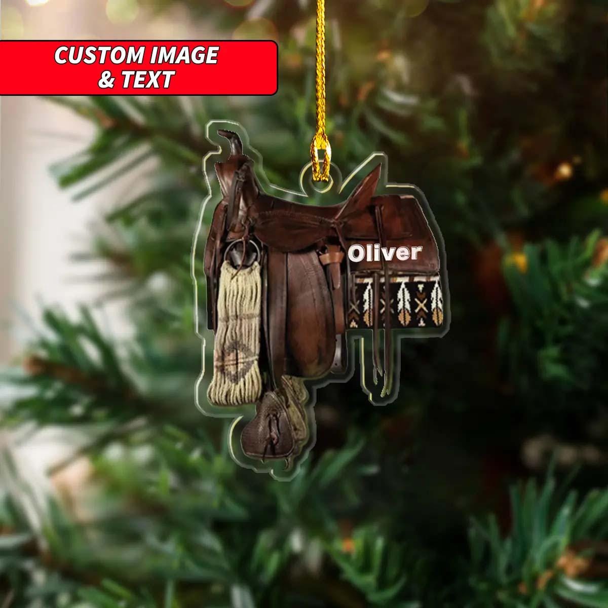 Personalized Horse Saddle Image 2D Flat Ornament, Custom Horse Saddle Acrylic Shape Ornament, Horse Saddle Gift For Horse Lovers ORNO5