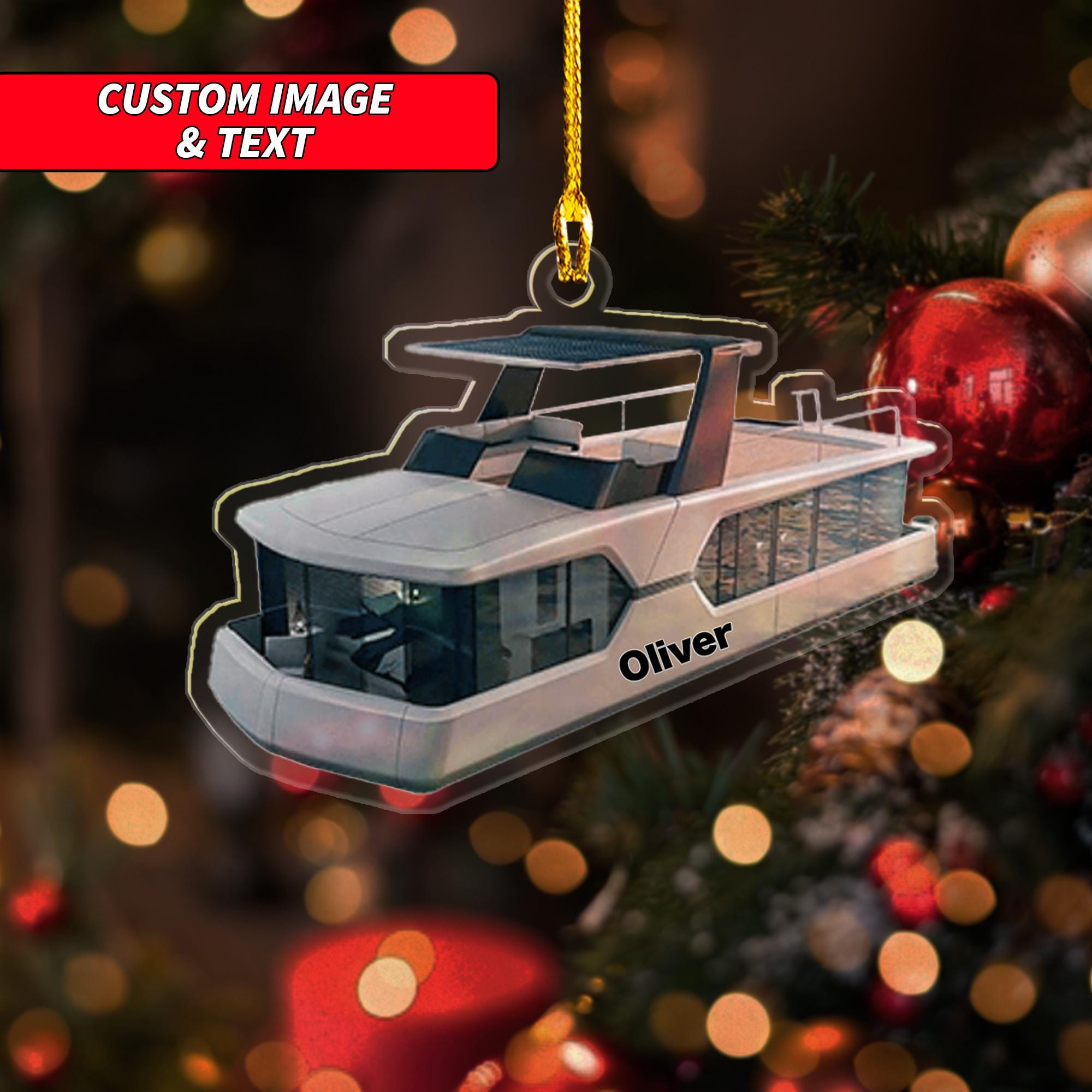 Personalized House Boat Ornament 2024, Gift For Boat Owner, Boat Lovers, 2D Flat Boat Ornament, Custom House Boat Christmas Ornament ORNO5