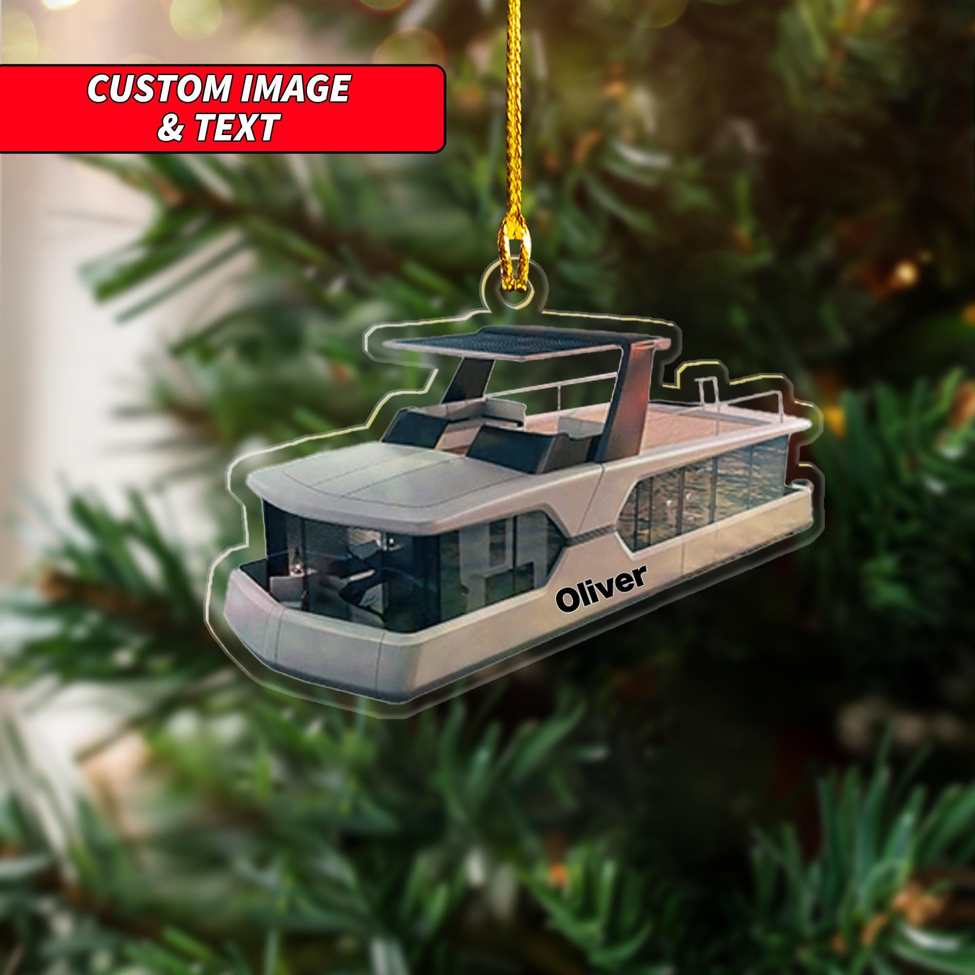Personalized House Boat Ornament 2024, Gift For Boat Owner, Boat Lovers, 2D Flat Boat Ornament, Custom House Boat Christmas Ornament ORNO5