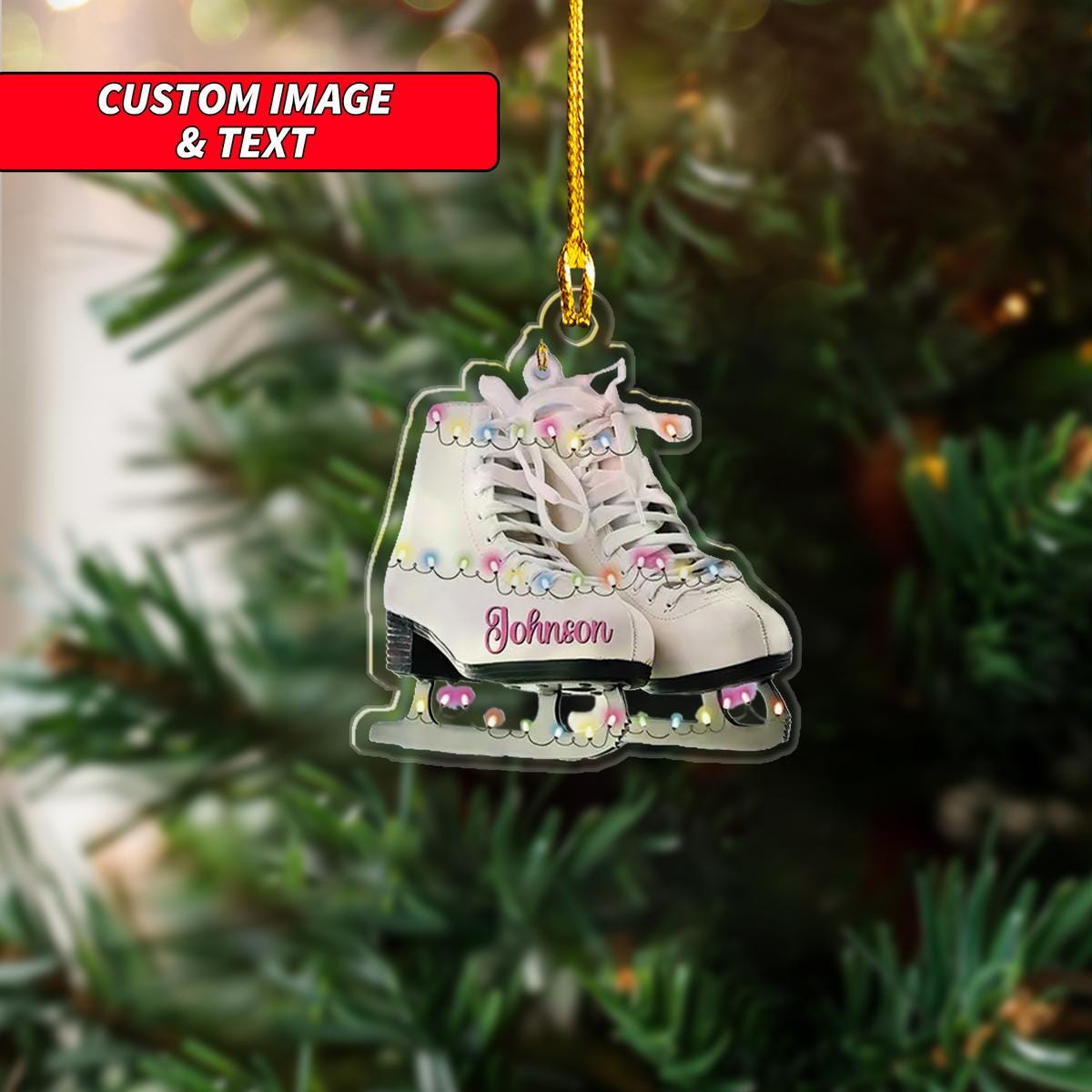 Personalized Ice Skating Flat Christmas Ornament, Ski Boots Christmas Ornament, Custom Name Acrylic Ornament, Christmas Ornament ORNO5