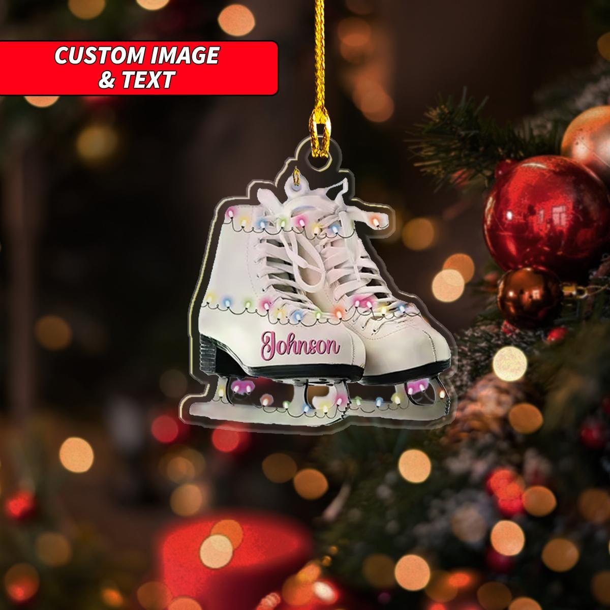 Personalized Ice Skating Flat Christmas Ornament, Ski Boots Christmas Ornament, Custom Name Acrylic Ornament, Christmas Ornament ORNO5