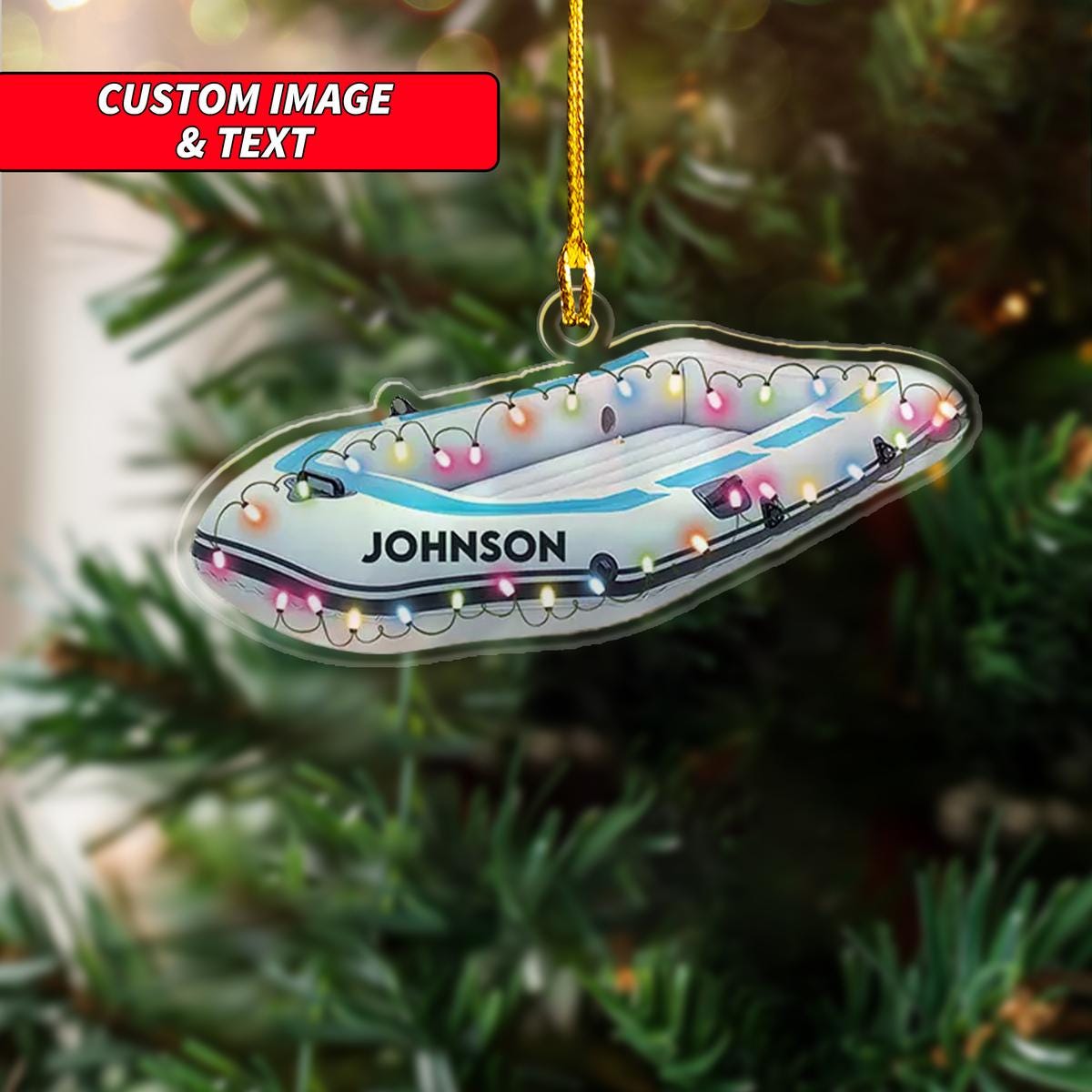 Personalized Inflatable Boat With Christmas Light Christmas Ornament, Inflatable Boat Christmas Ornament, Custom Name Acrylic Ornament ORNO5