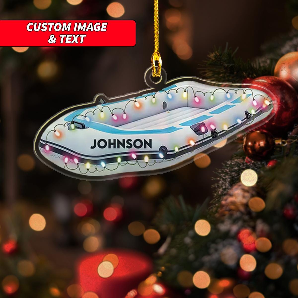 Personalized Inflatable Boat With Christmas Light Christmas Ornament, Inflatable Boat Christmas Ornament, Custom Name Acrylic Ornament ORNO5