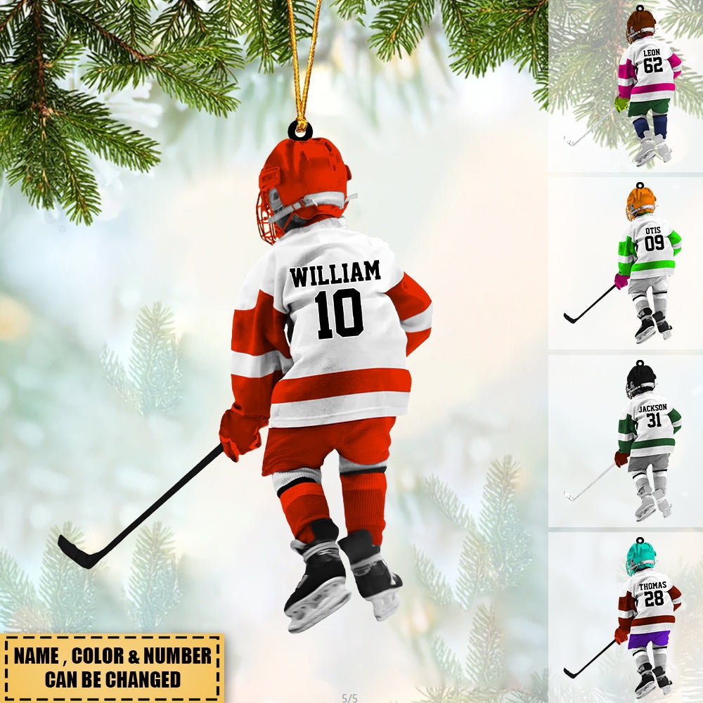Personalized Kid Hockey Player Ornament, Custom Name Hockey Ornament, Custom Acrylic Ornament, Hockey Keepsake, Hockey Uniform Ornament ORH1710N
