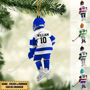 Personalized Kid Hockey Player Ornament, Custom Name Hockey Ornament, Custom Acrylic Ornament, Hockey Keepsake, Hockey Uniform Ornament ORH1710N